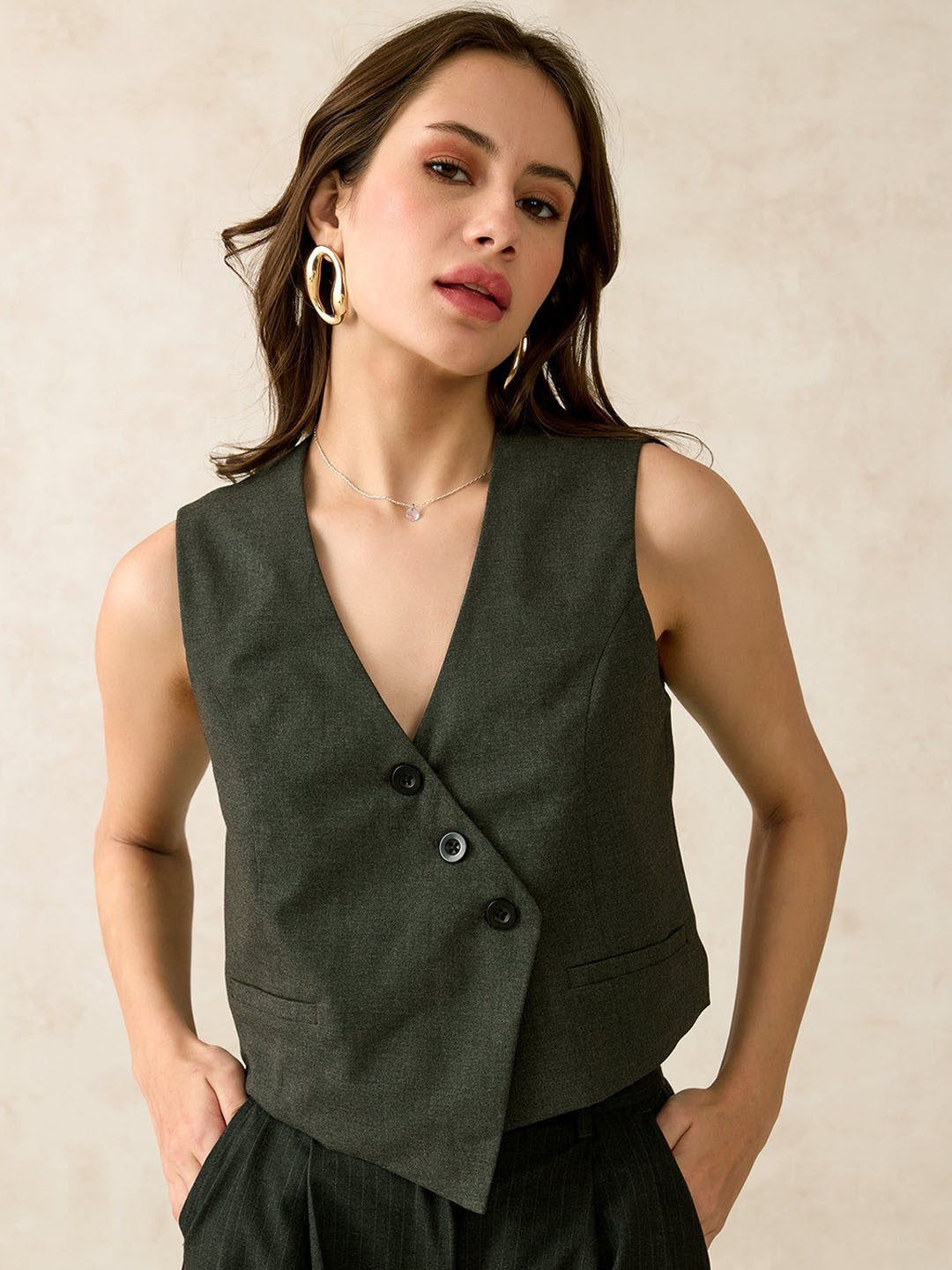 

Virgio Milo Deep V-Neck Sleeveless Vest, Grey