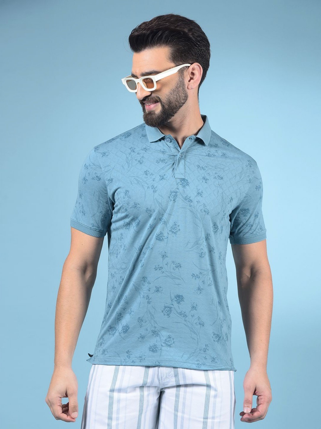 

Crimsoune Club Men Printed Polo Collar Pockets Slim Fit T-shirt, Blue
