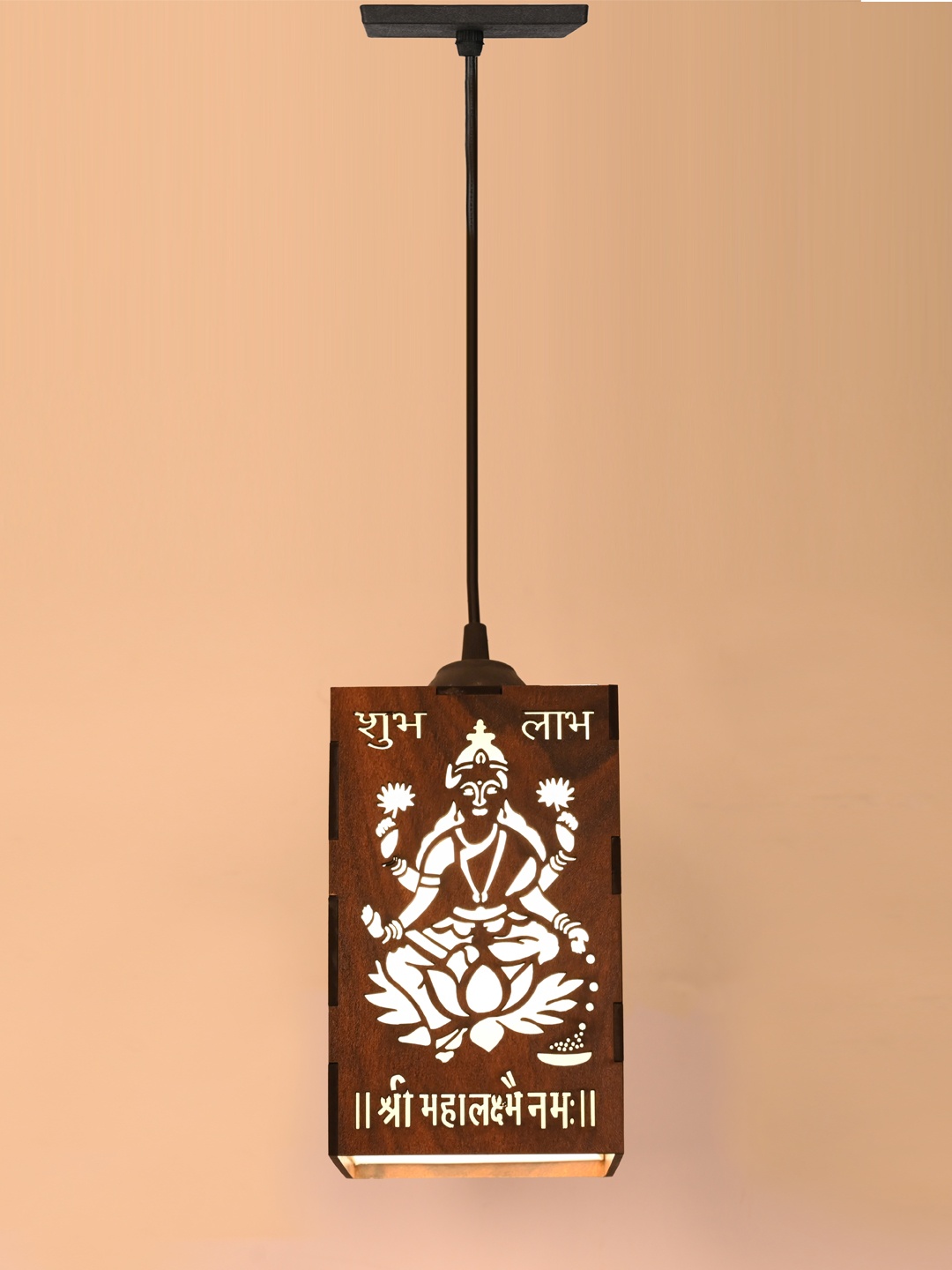 

Gojeeva Brown & White Textured Contemporary Wooden Ceiling Lamp
