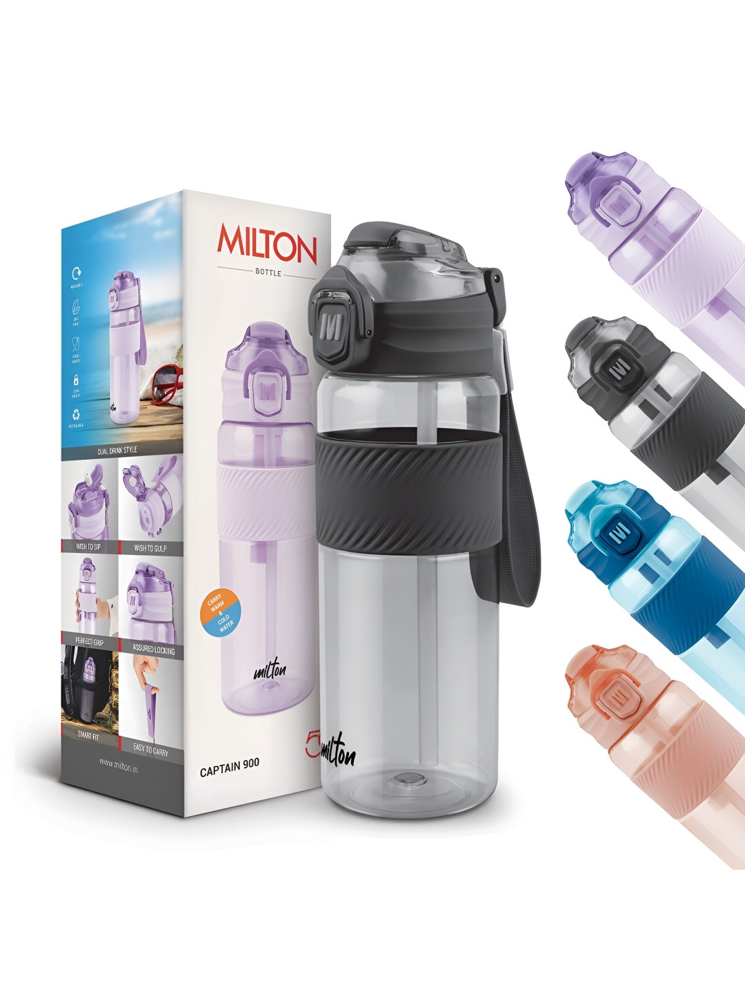 

Milton Captain Black And Grey Unbreakable Sipper Water Bottle 850 ml