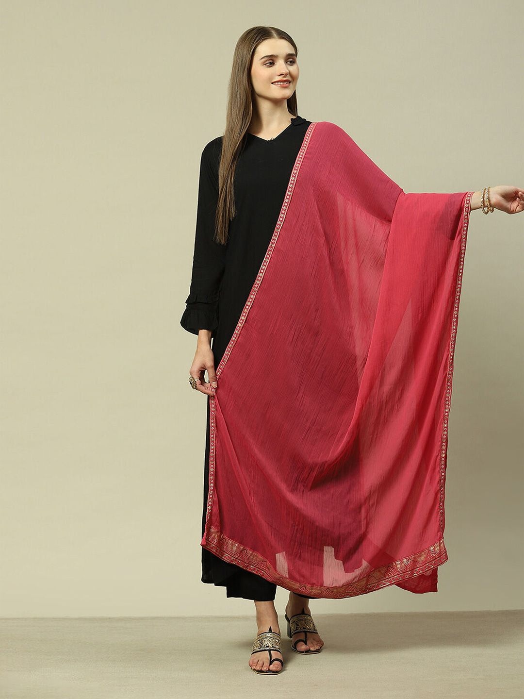 

Rangriti Solid Chiffon Dupatta, Pink
