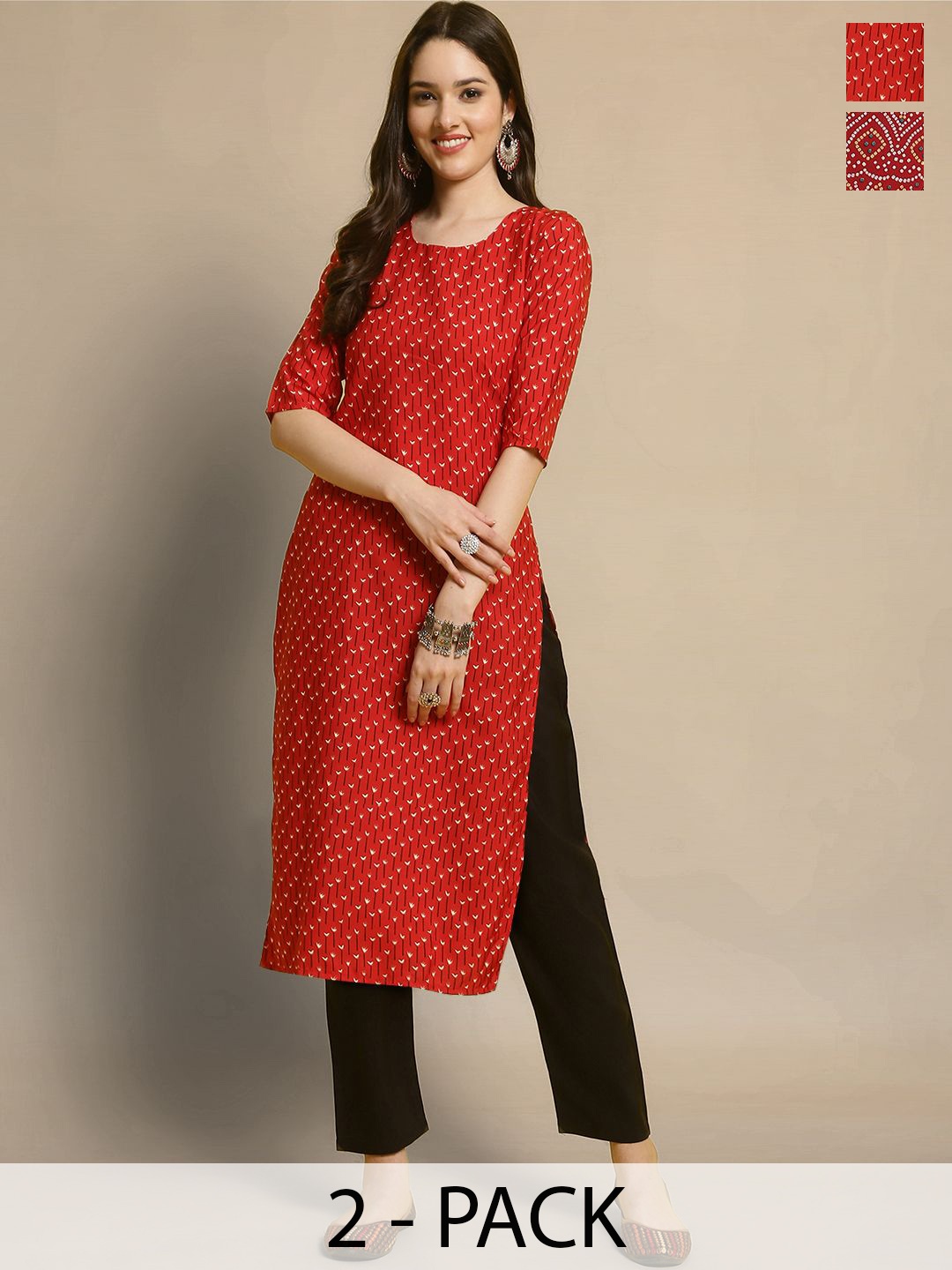 

Moda Rapido Women Ethnic Motifs Printed Regular Kurta with Trousers, Red