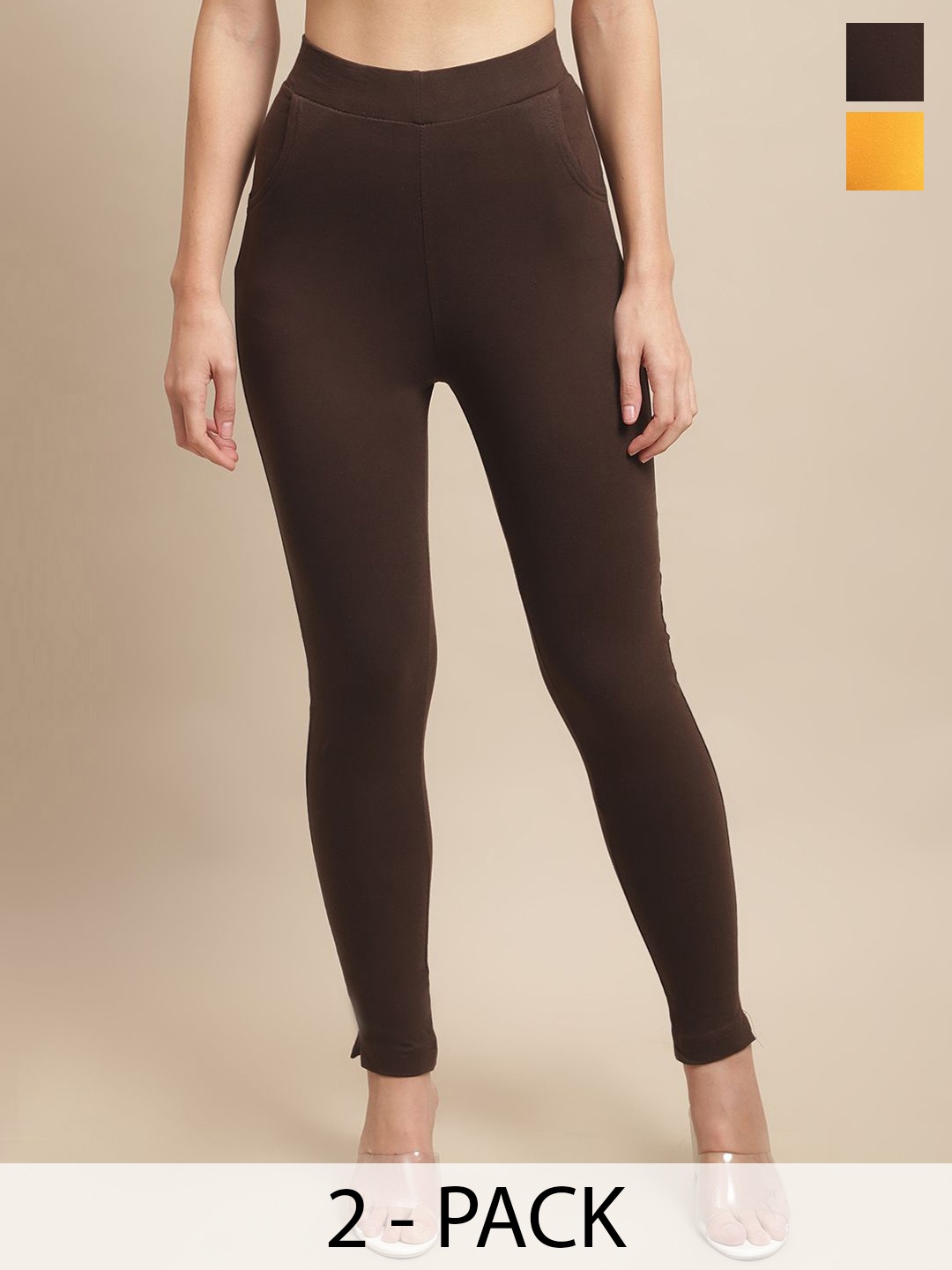 

Valles365 by S.C. Pack Of 2 Cotton Ankle Length Leggings, Brown