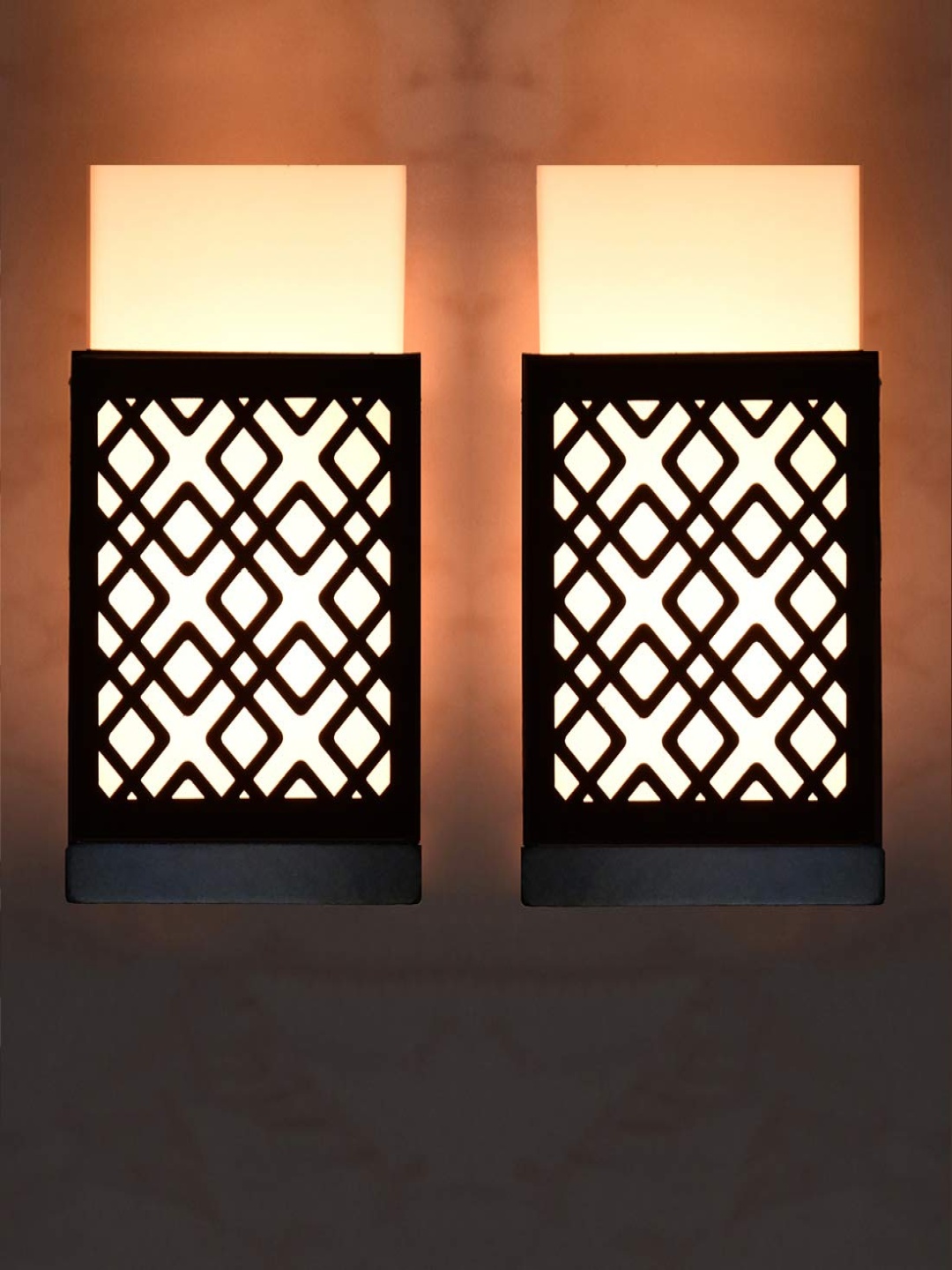 

Gojeeva Black & White 2 Pieces Textured Contemporary Wooden Rectangle Shaped Wall Lamp