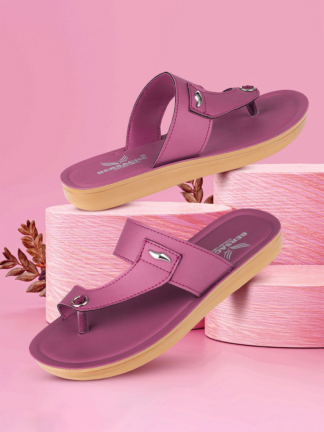 

BERSACHE Women Set Of 2 Open Toe Flats, Purple