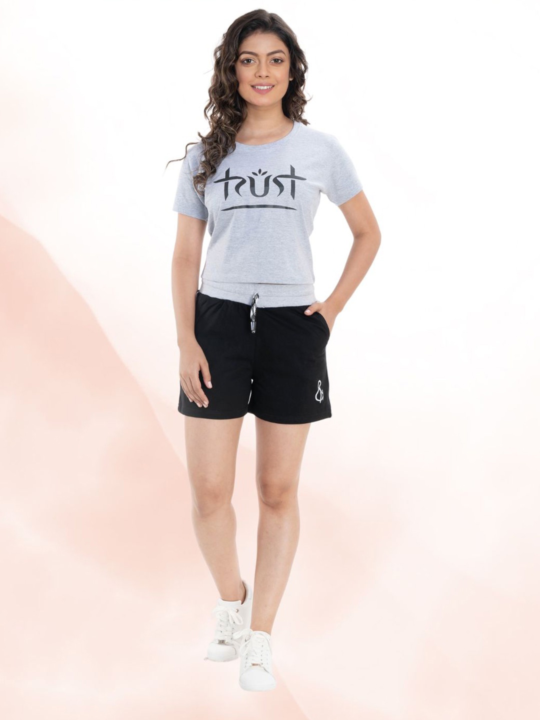 

StyleAOne Printed Pure Cotton T-Shirt With Shorts, Grey