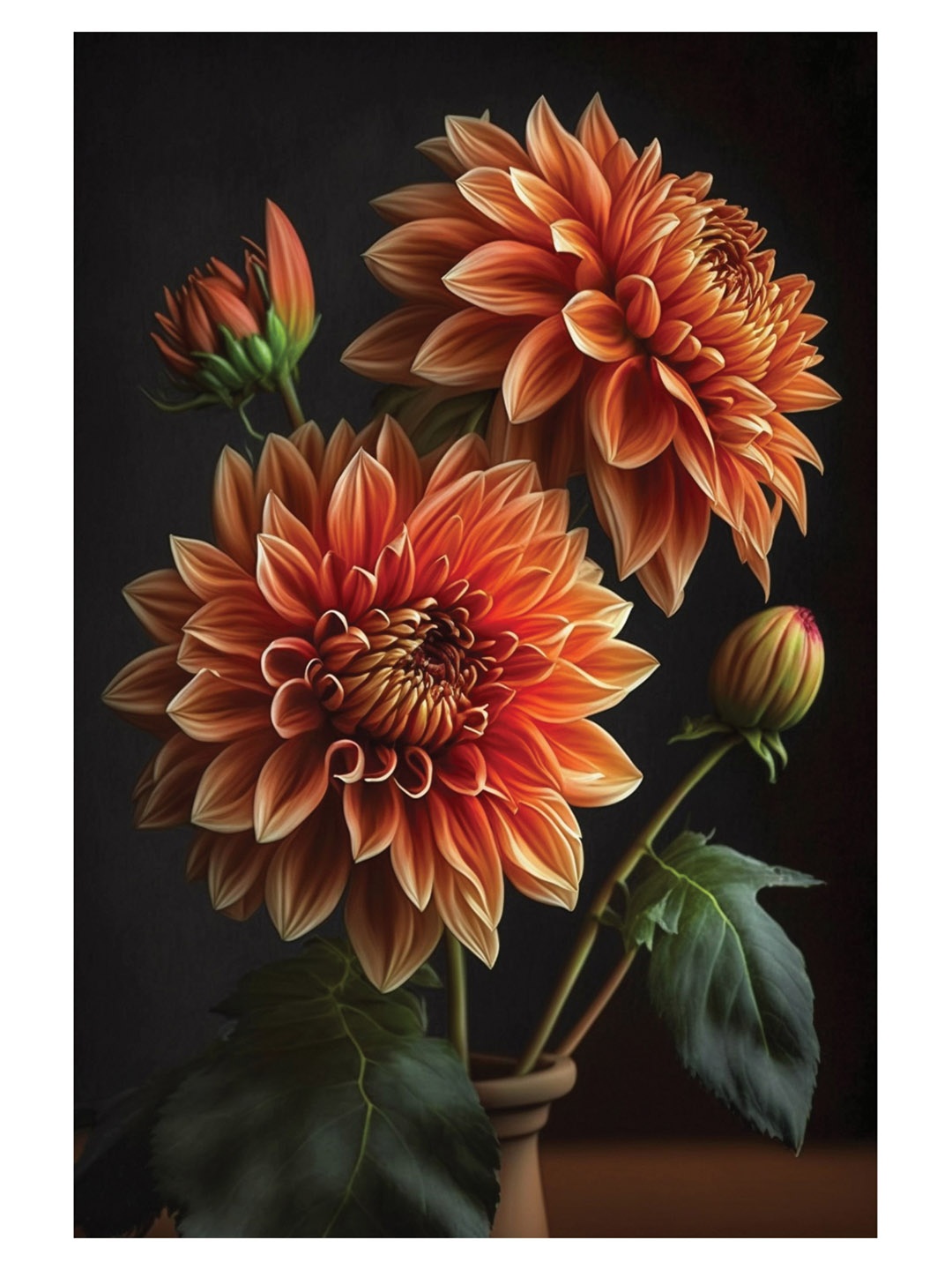

CVANU Black & Peach Floral and Botanical Canvas Wall Painting
