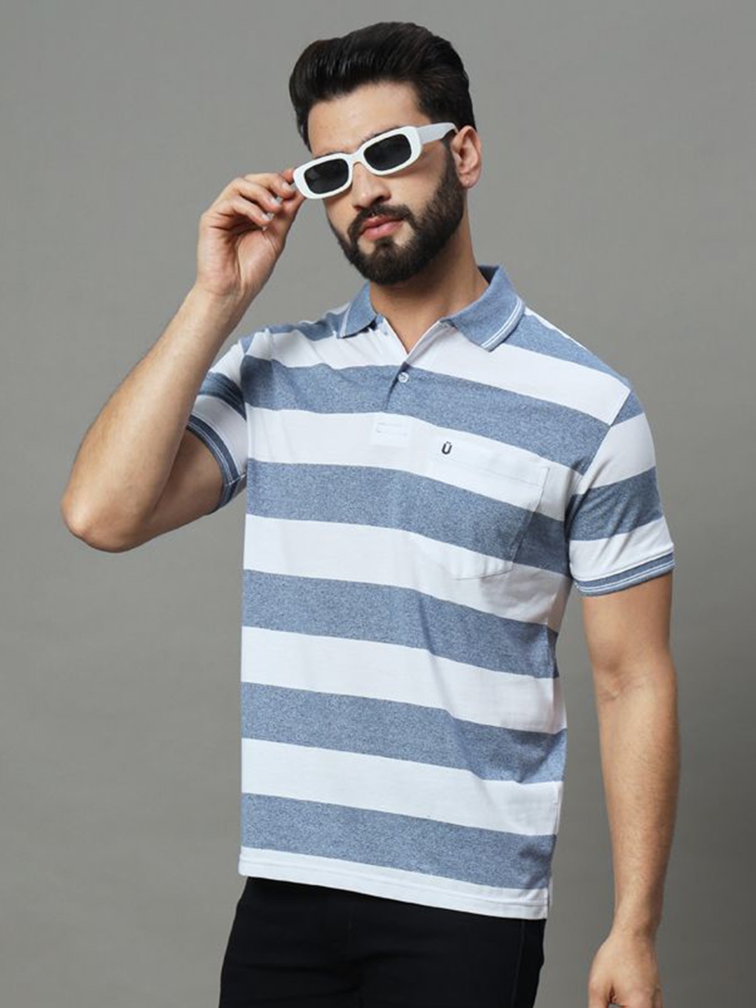 

UNIBERRY Men Striped Polo Collar T-shirt, Blue