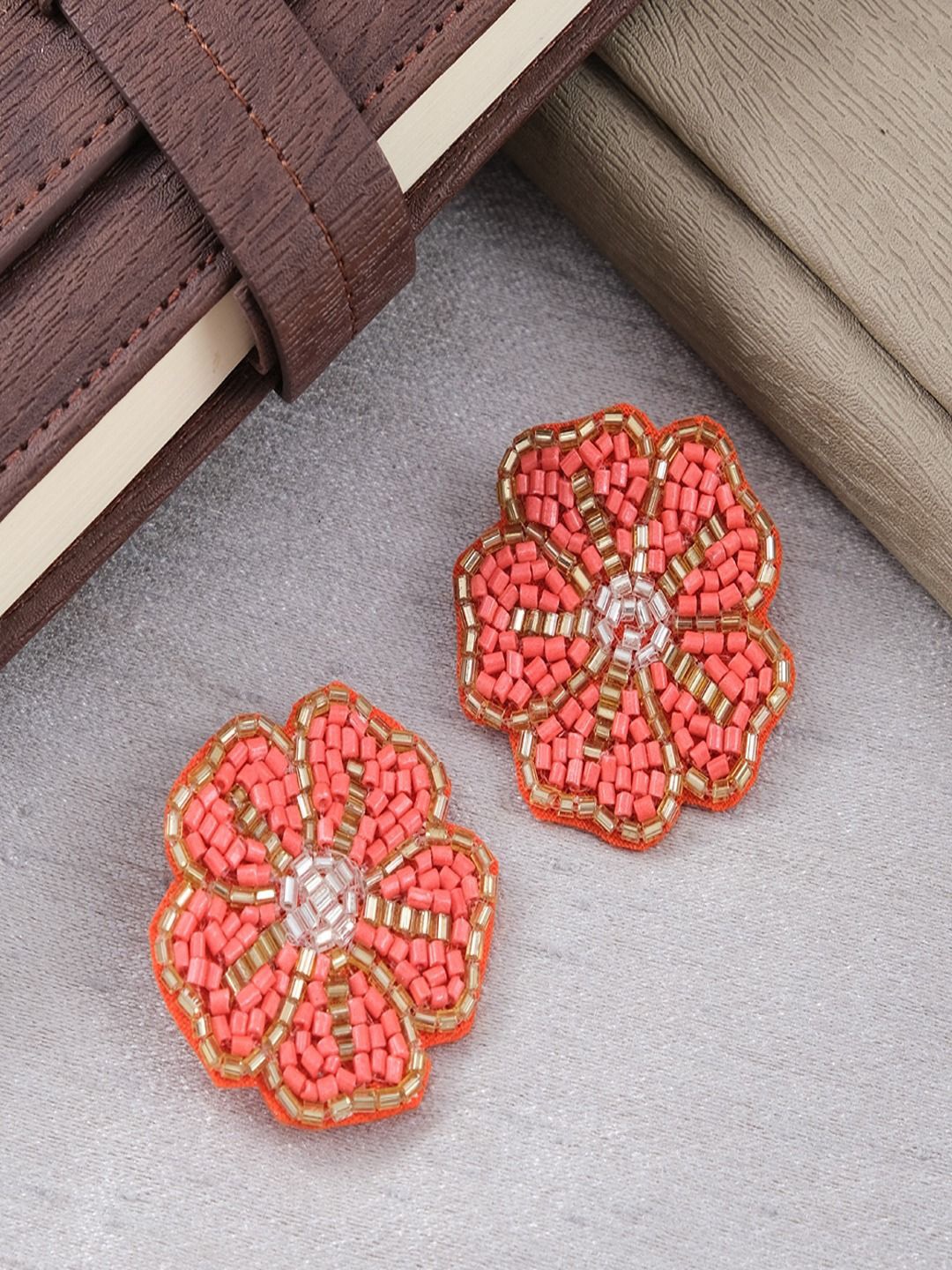 

Sangria Artificial Beaded Floral Shaped Studs, Orange