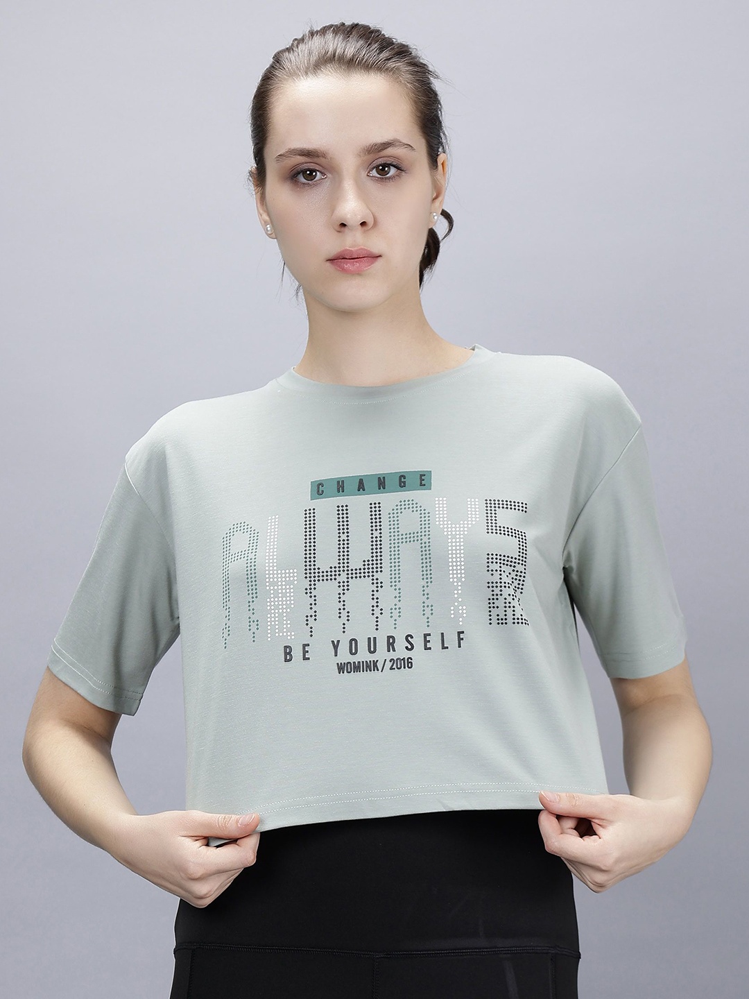 

WOMINK Women Printed Drop-Shoulder Sleeves Ultralite T-shirt, Sea green