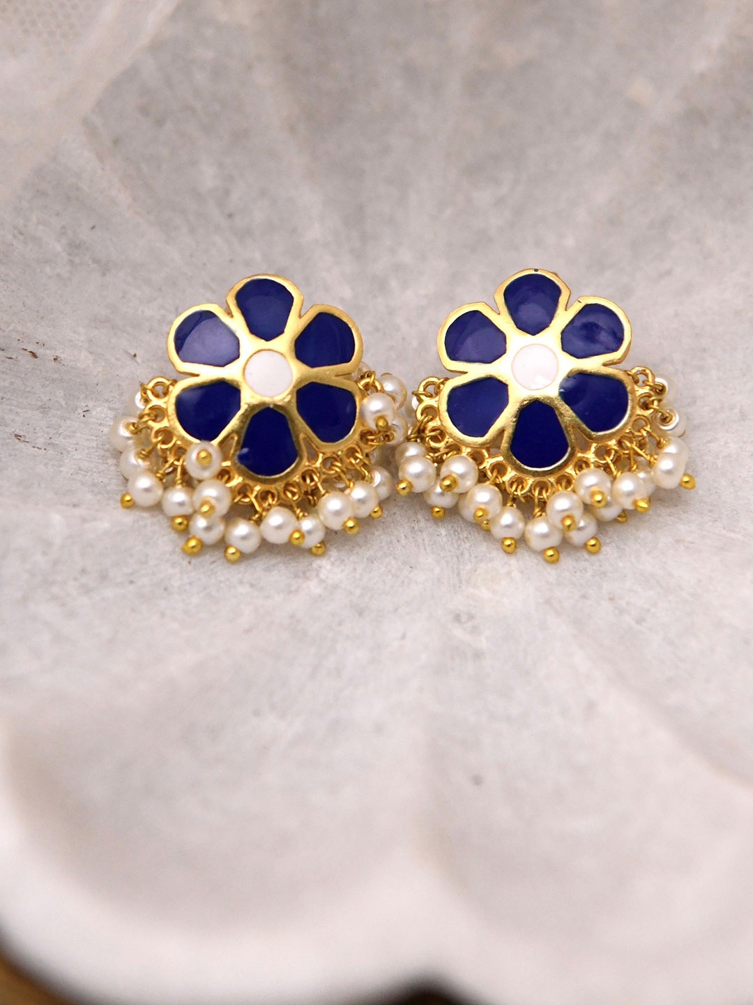 

TOTAPARI Gold-Plated Pearls Contemporary Studs, Blue