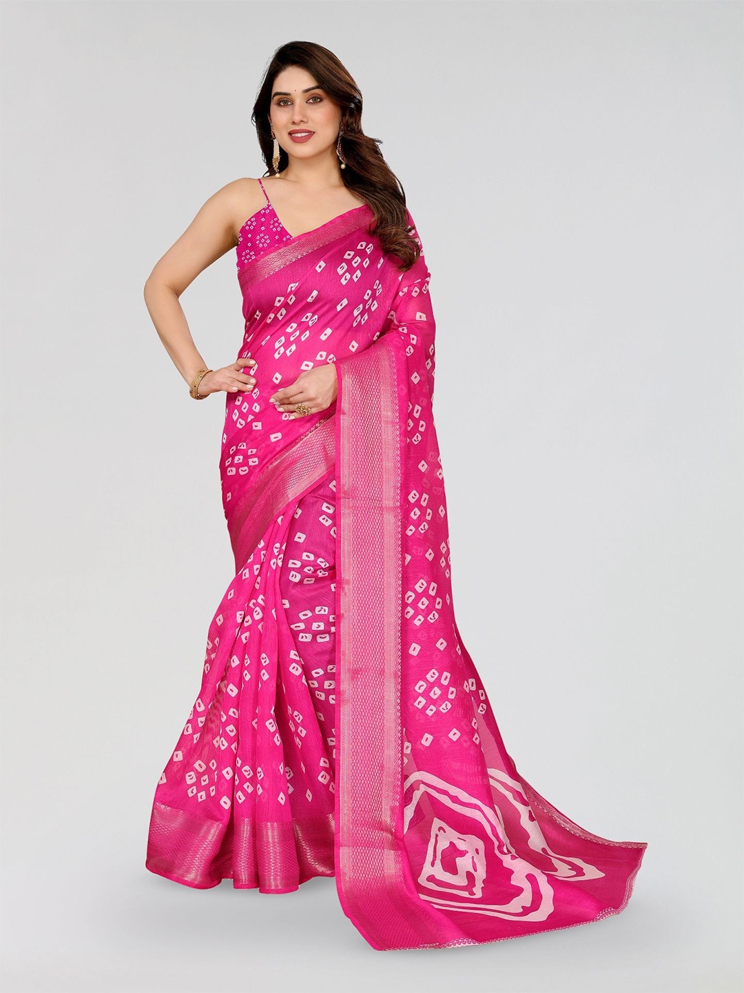 

Moda Rapido Bandhani Zari Saree, Pink