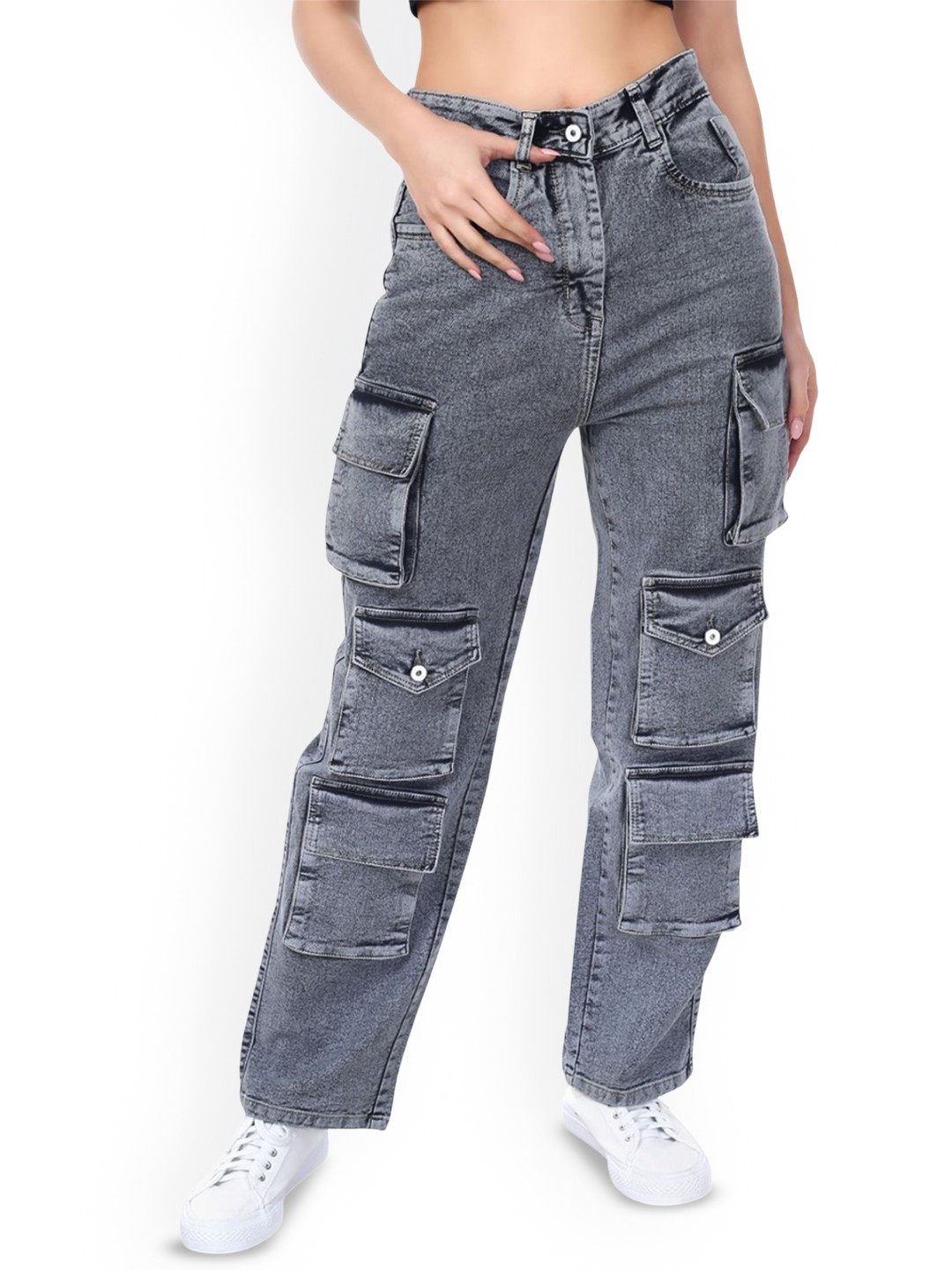 

VBEAUTI Women Jean Straight Fit High-Rise Stretchable Jeans, Grey
