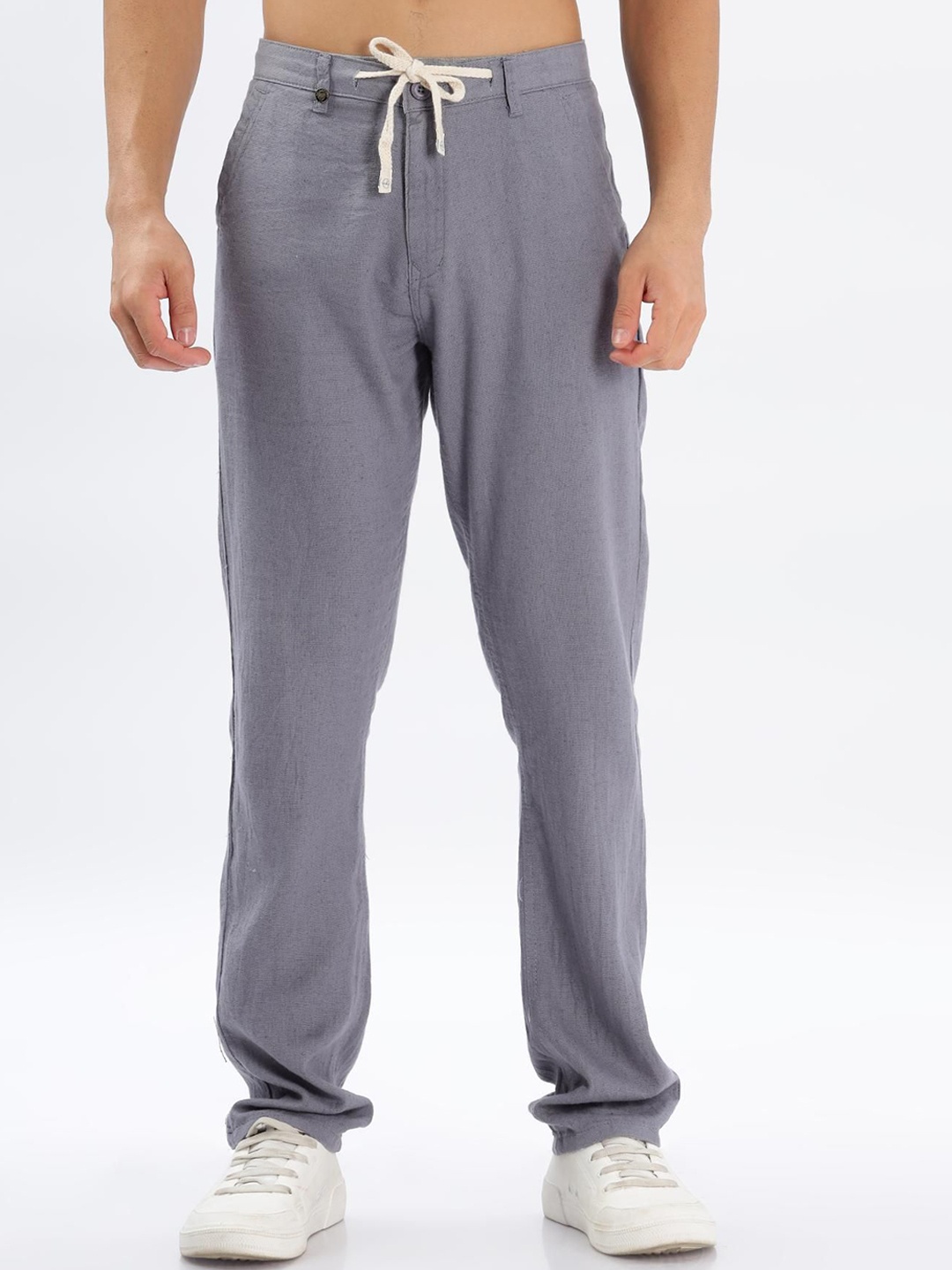 

COLOR HUNT Men Smart Tapered Fit Easy Wash Trousers, Grey