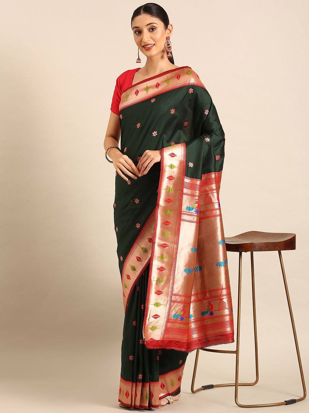 

DIVASTRI Woven Design Zari Silk Blend Paithani Saree, Black