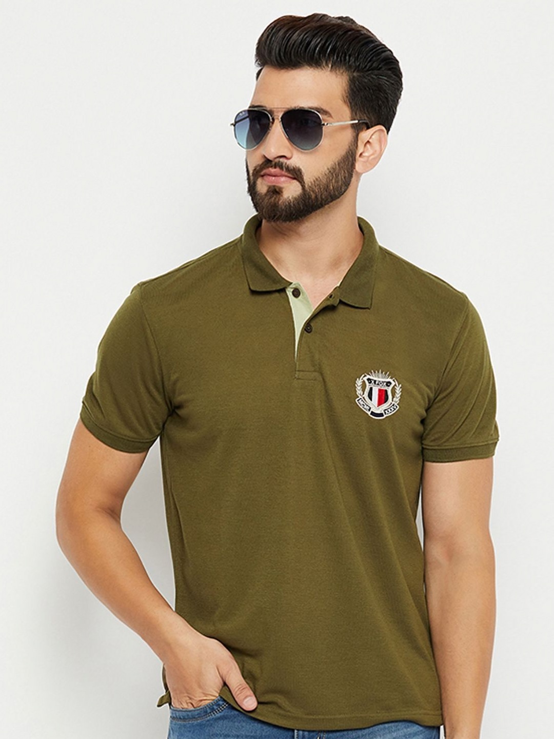 

XFOX Men Printed Polo Collar T-shirt, Olive