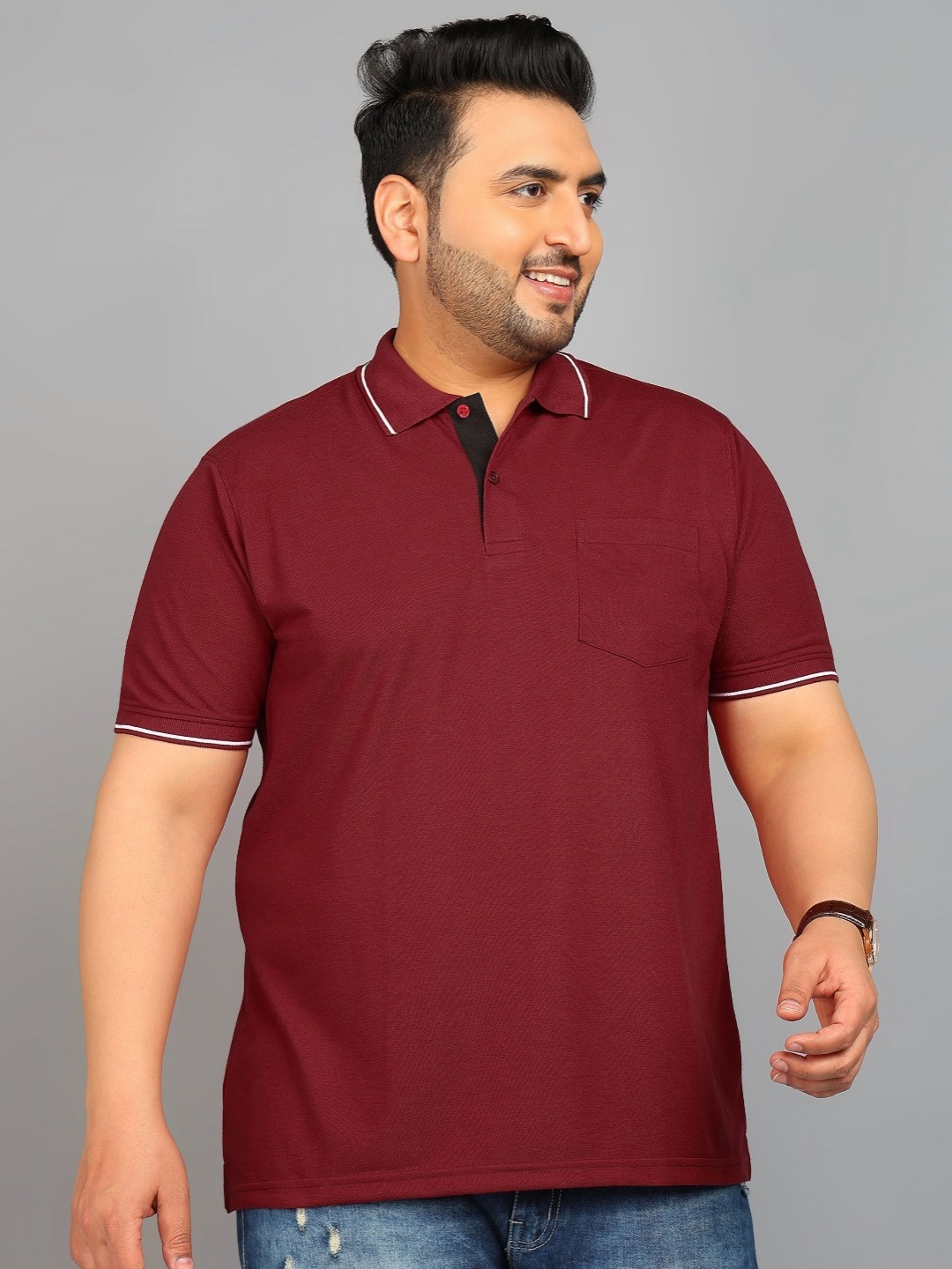 

XFOX Men Polo Collar T-shirt, Burgundy