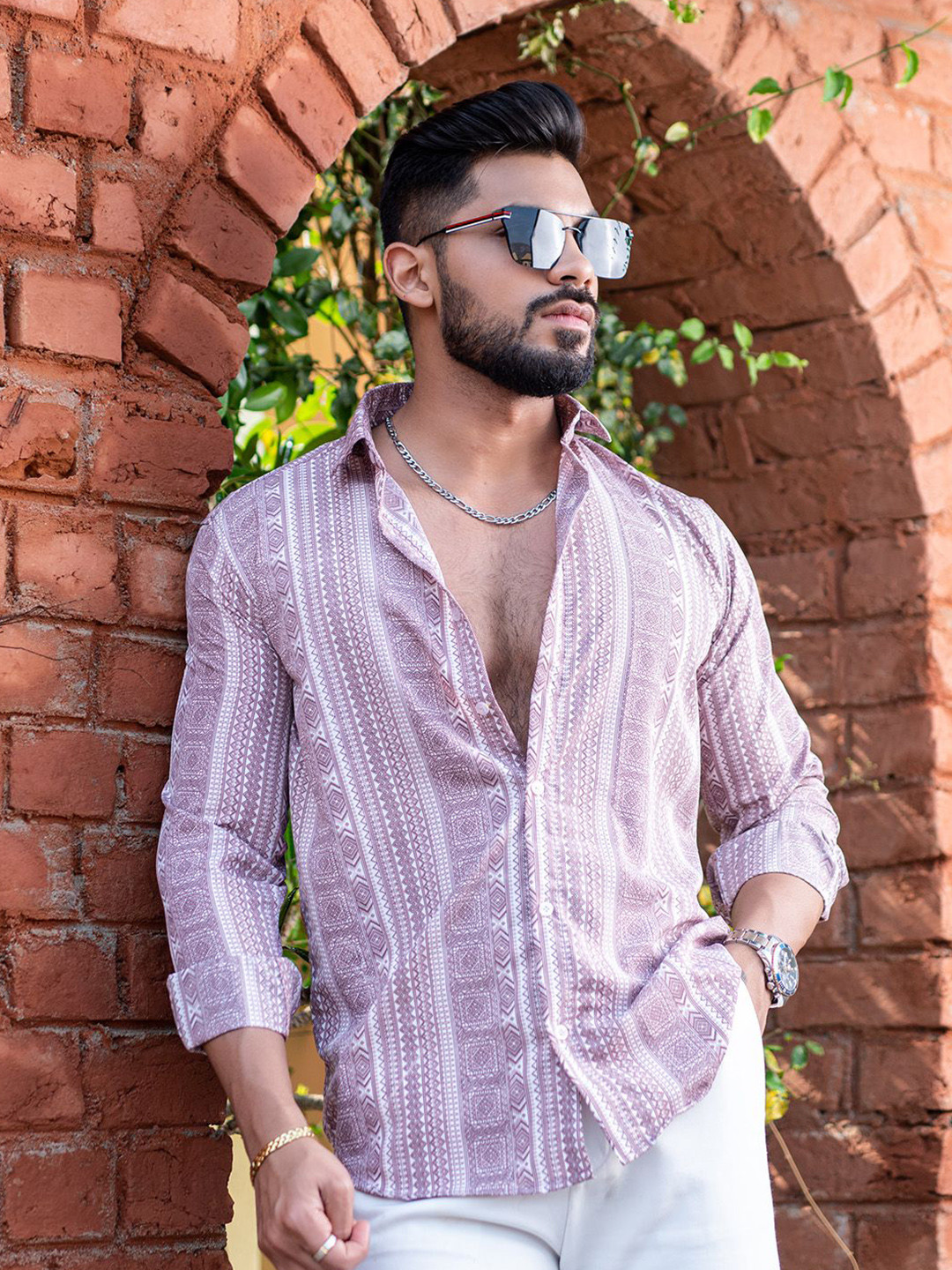 

Tistabene Men Opaque Printed Casual Shirt, Rose