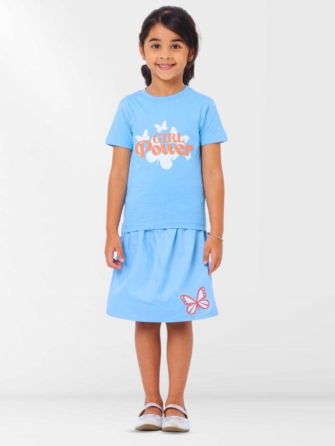 

Nuego Kids Girls Graphic Print Pure Cotton T-Shirt with Skirt Clothing Set, Blue