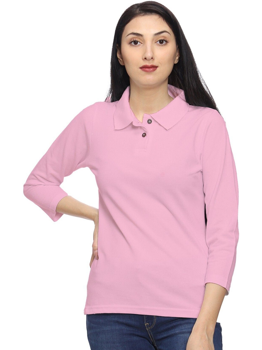 

ROARERS Women Polo Collar Extended Sleeves T-shirt, Pink