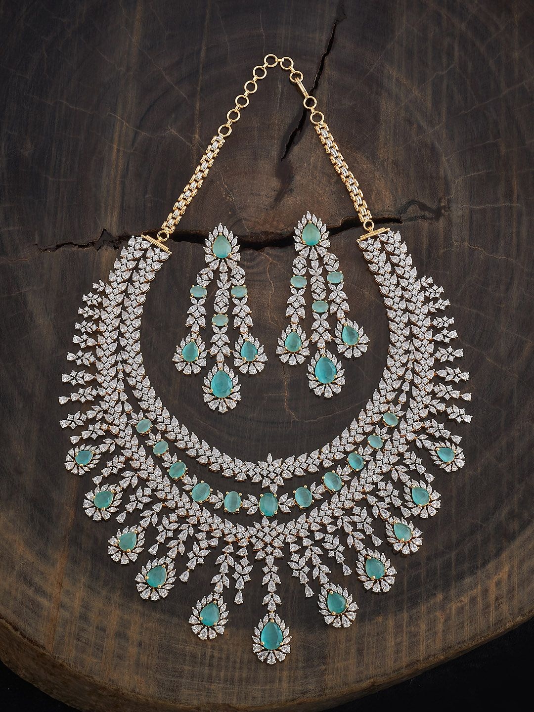 

Kushal's Fashion Jewellery Mint Rhodium Gold-Plated Party Zircon Jewellery Set