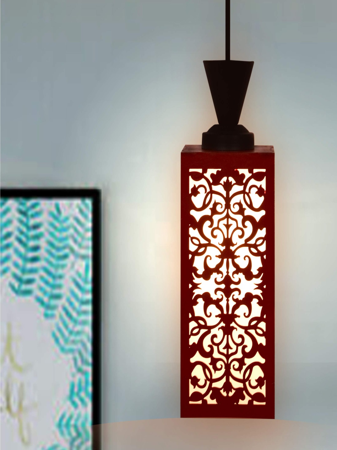 

Gojeeva Red and White Textured Wooden Contemporary Rectangle Shaped Ceiling Lamp