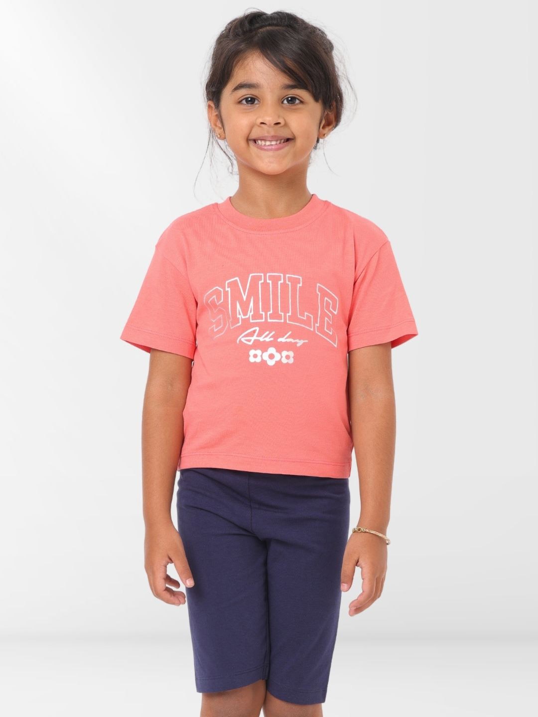 

Nuego Kids Girls Graphic Print Cotton Blend T-Shirt with Shorts Clothing Set, Peach