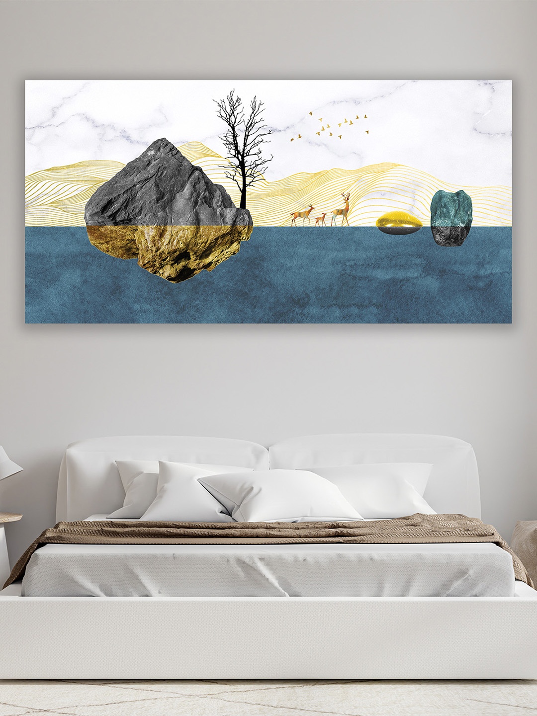 

CVANU White & Yellow Canvas Painting Wall Art