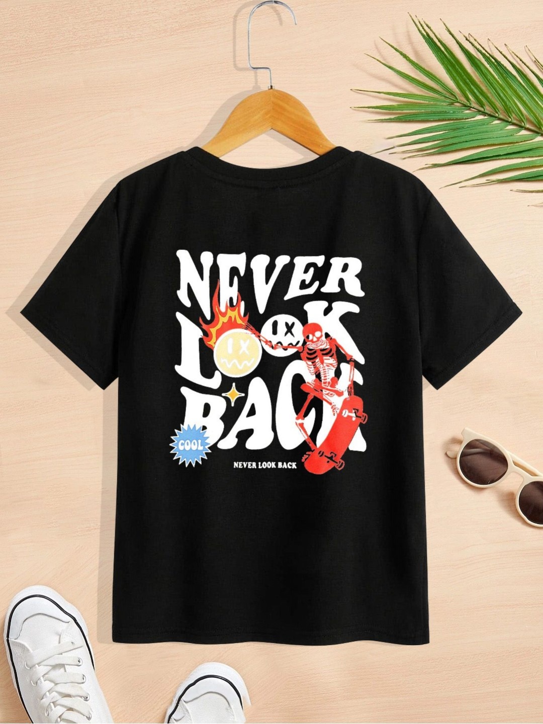 

Dagcros Boys Printed Drop-Shoulder Sleeves T-shirt, Black