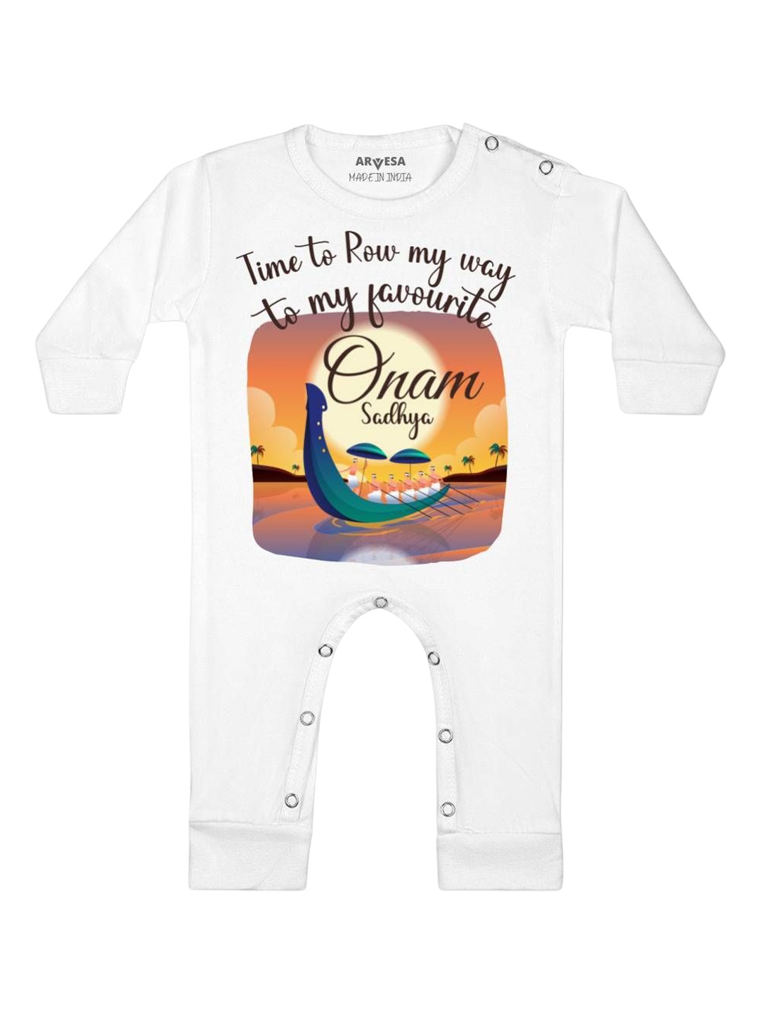 

Arvesa First Onam Printed Baby Romper, White