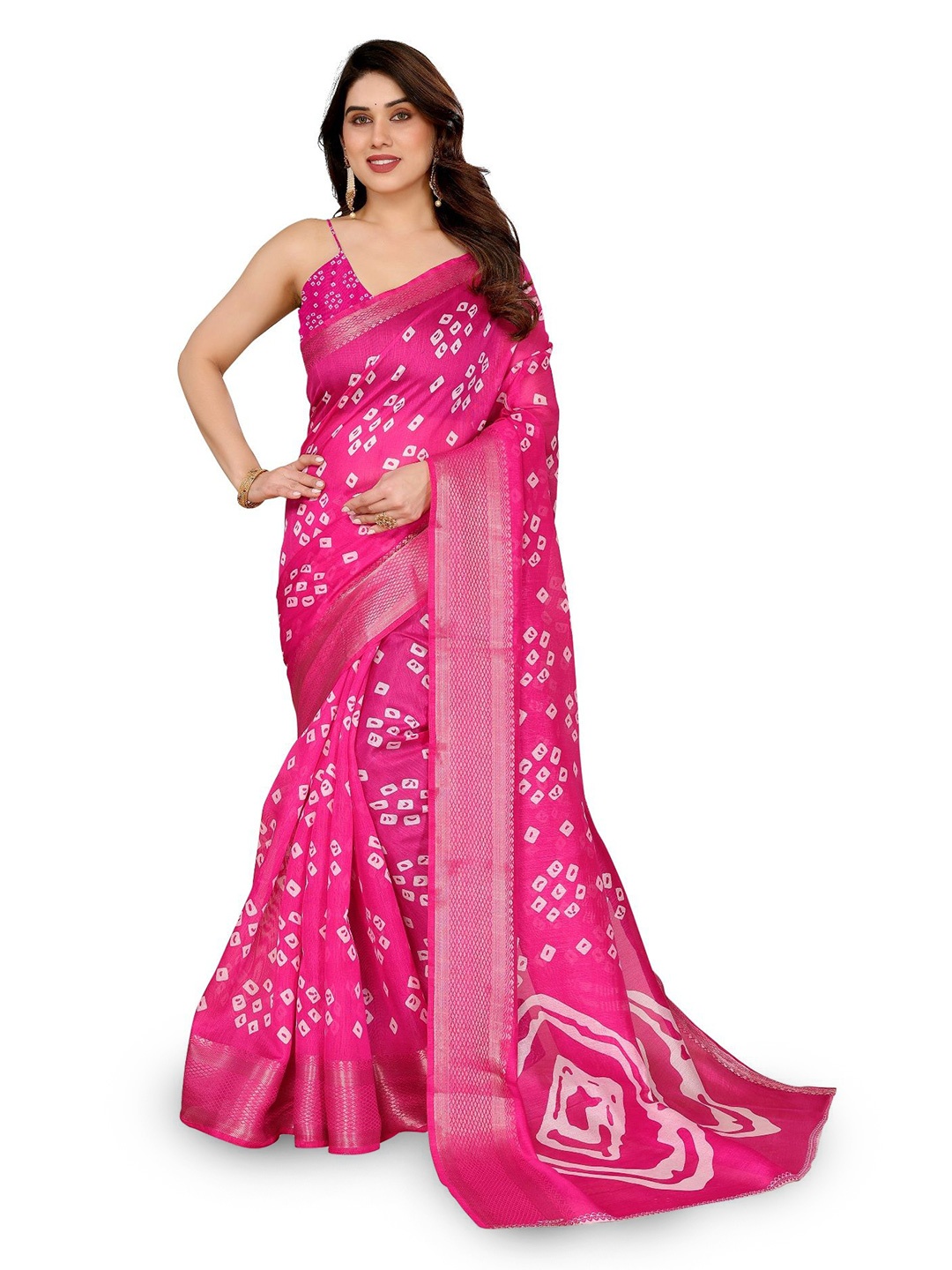 

Moda Rapido Bandhani Zari Saree, Pink