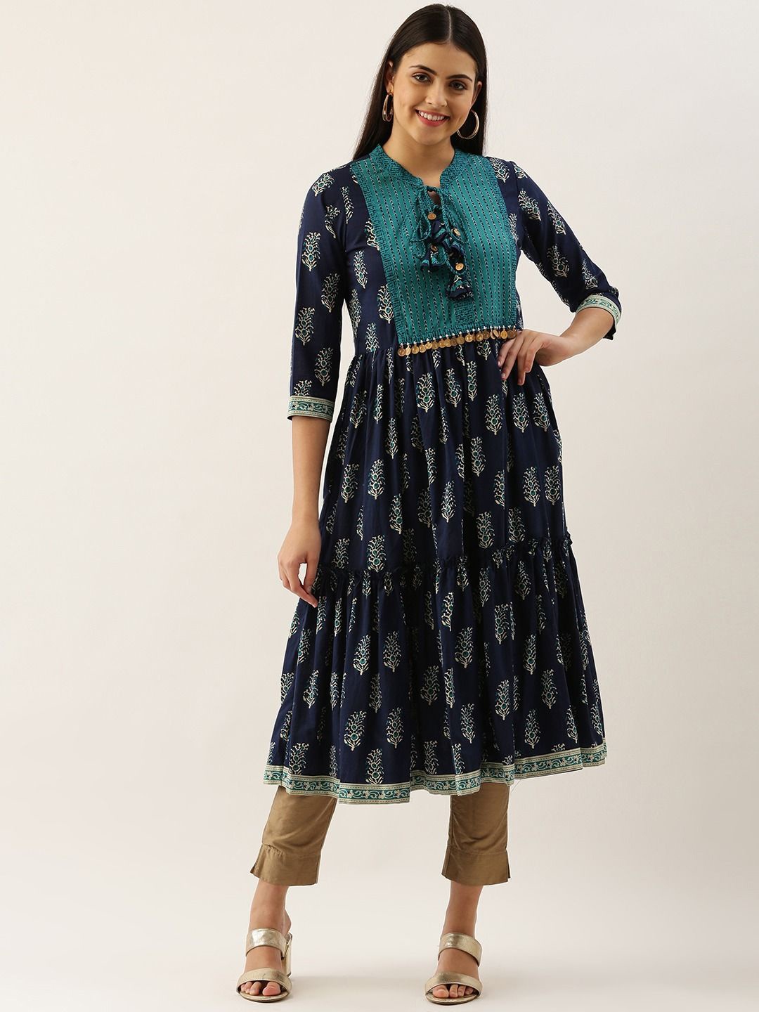 

HRITIKA Ethnic Motifs Printed Anarkali Kurta, Blue