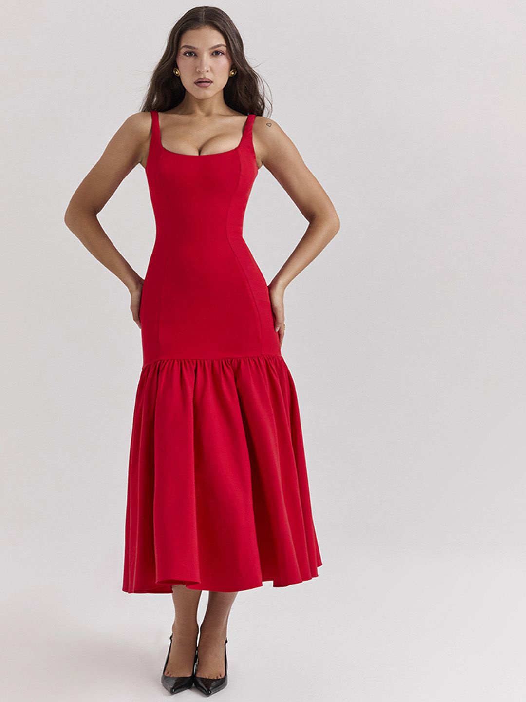 

JC Mode Fit & Flare Midi Dress, Red