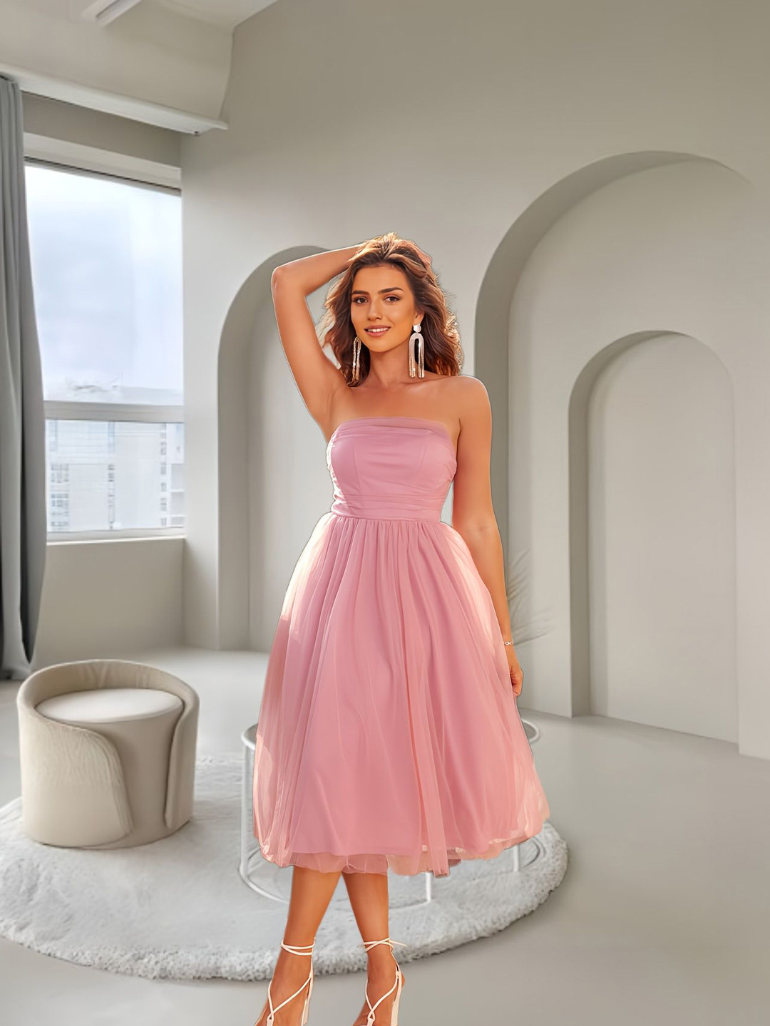 

JC Mode Off-Shoulder Fit & Flare Dress, Pink