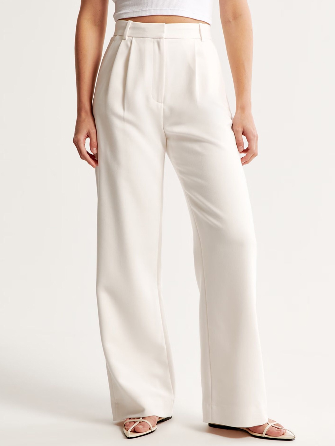 

FNOCKS Women Ultra Straight Fit High-Rise Pleated Trousers, White