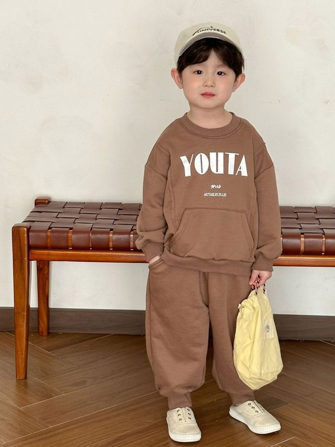 

LULU & SKY Unisex Kids Typography Printed Cotton T-shirt with Joggers, Brown