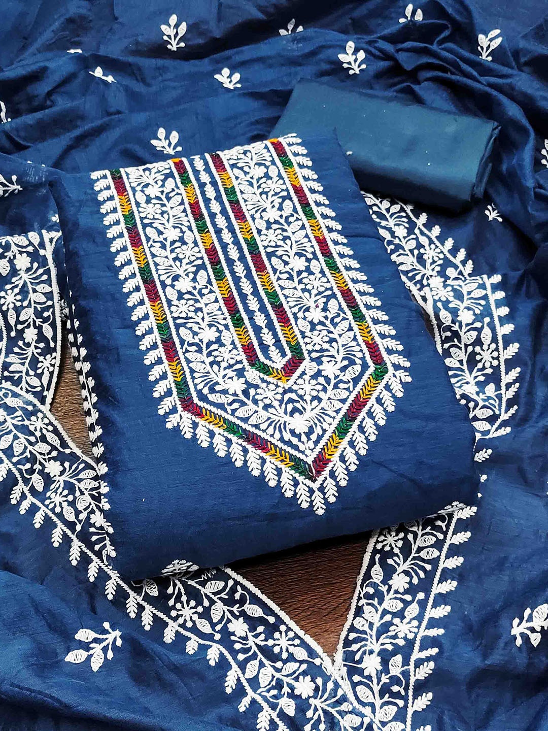 

Blissta Embroidered Unstitched Dress Material, Navy blue