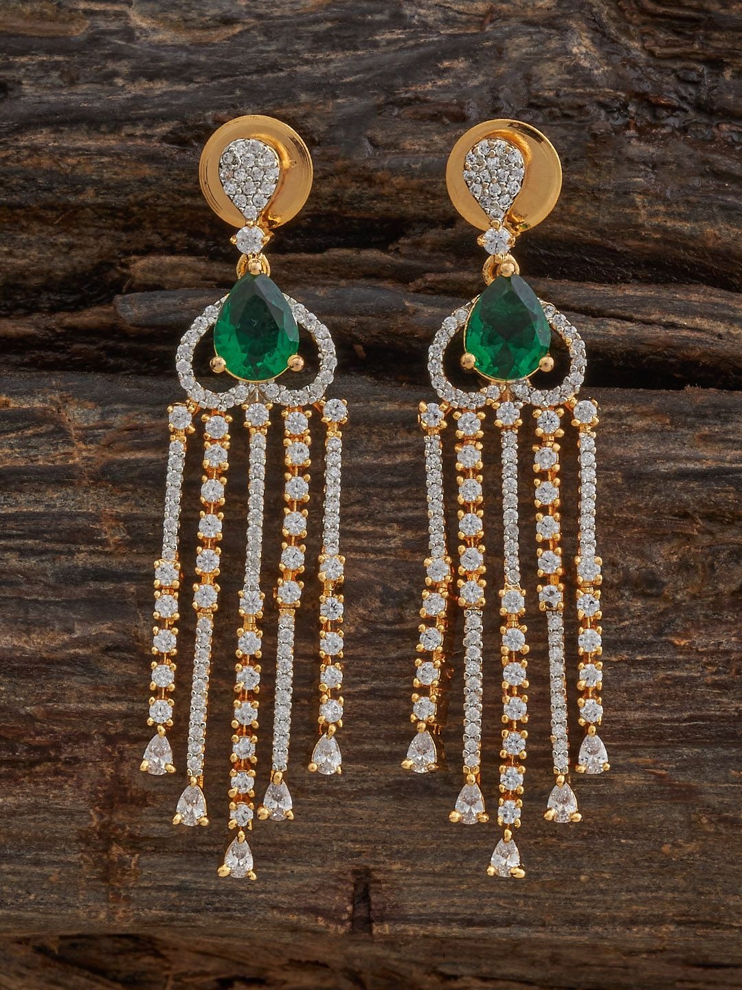

Kushal's Fashion Jewellery Rhodium Gold-Plated Zircon Party Teardrop Drop Earrings