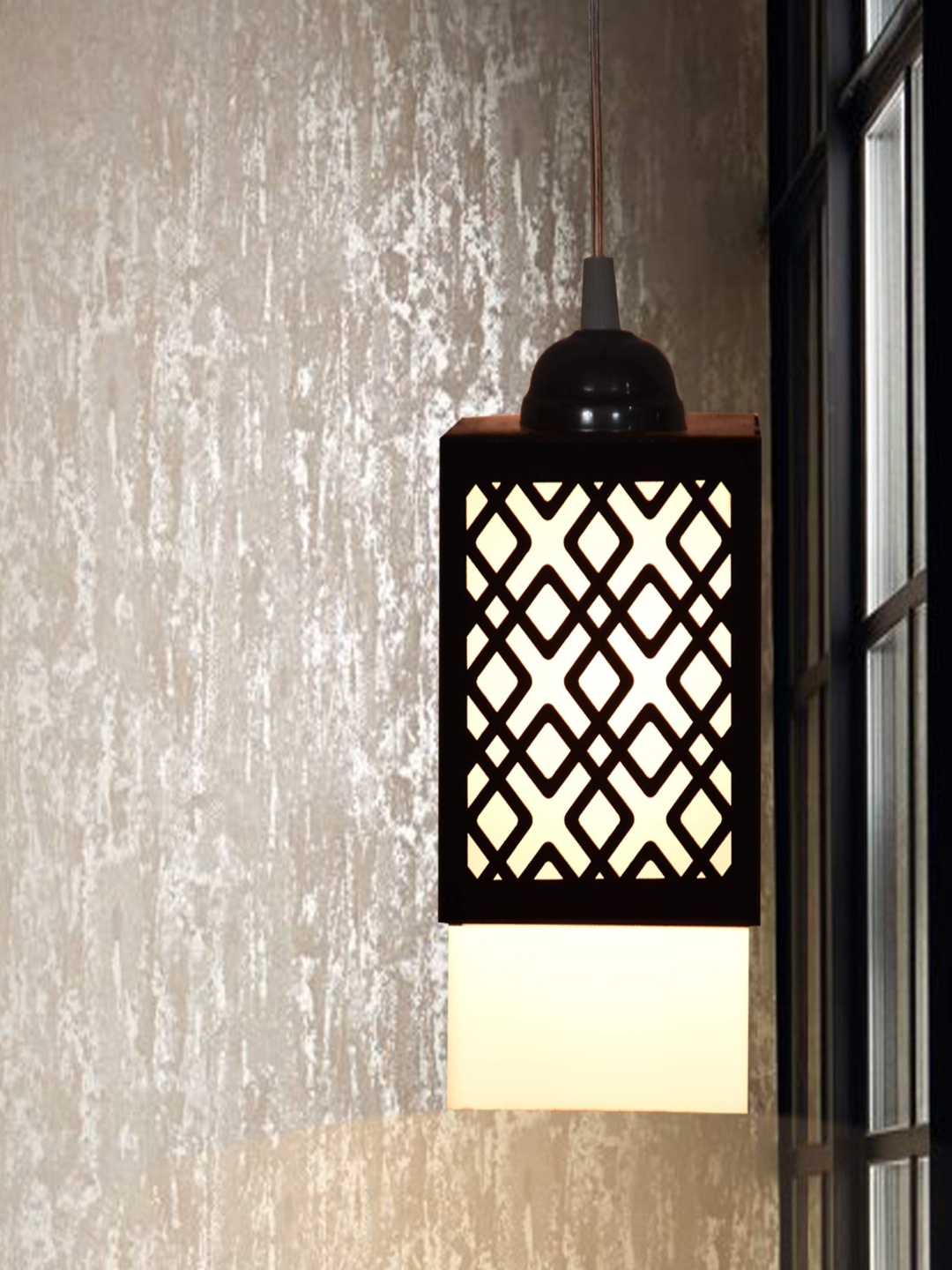 

Gojeeva Black & White Textured Wood Square Shaped Wall Lamp