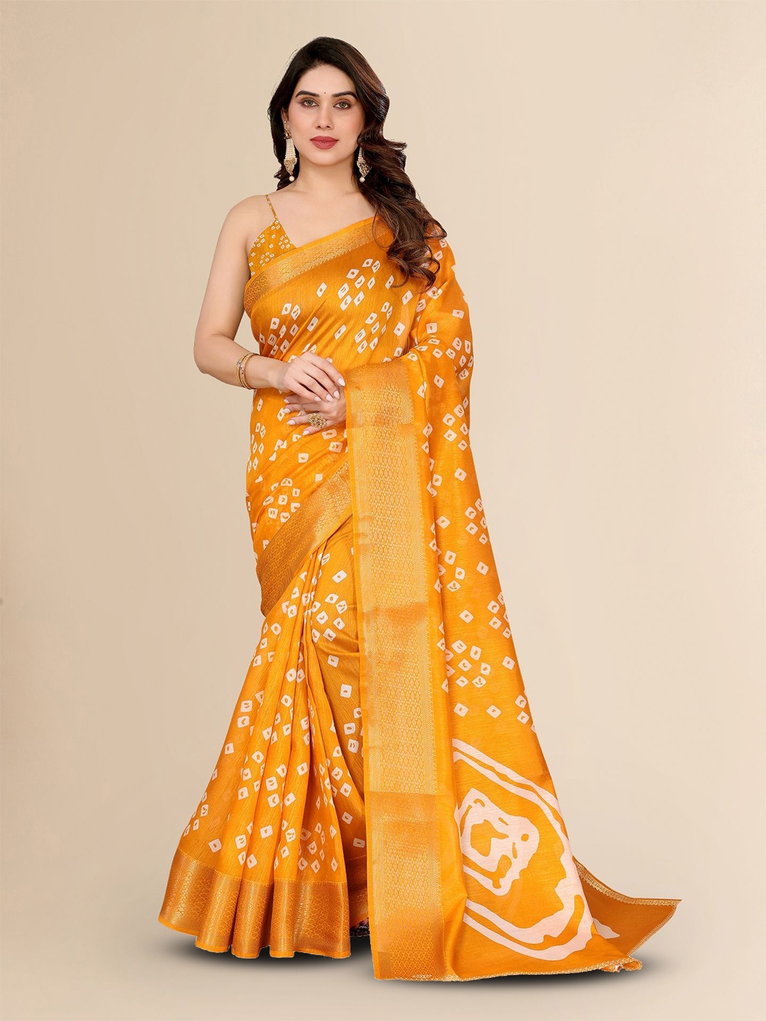 

Moda Rapido Bandhani Zari Saree, Mustard