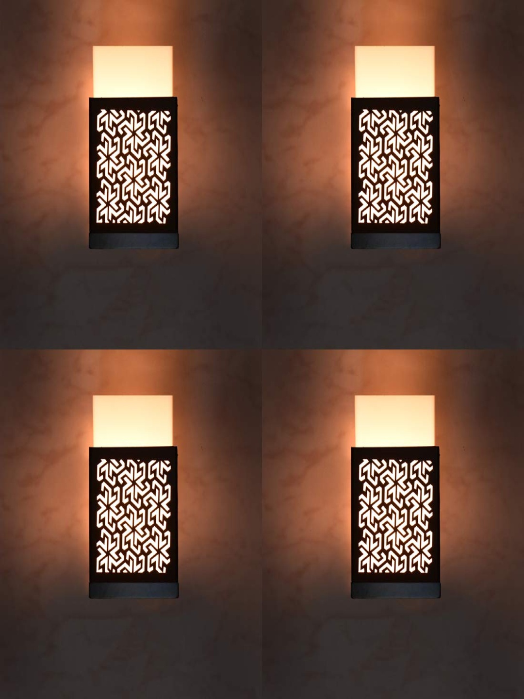 

Gojeeva Black & White 4 Pieces Textured Contemporary Wooden Rectangle Shaped Wall Lamp