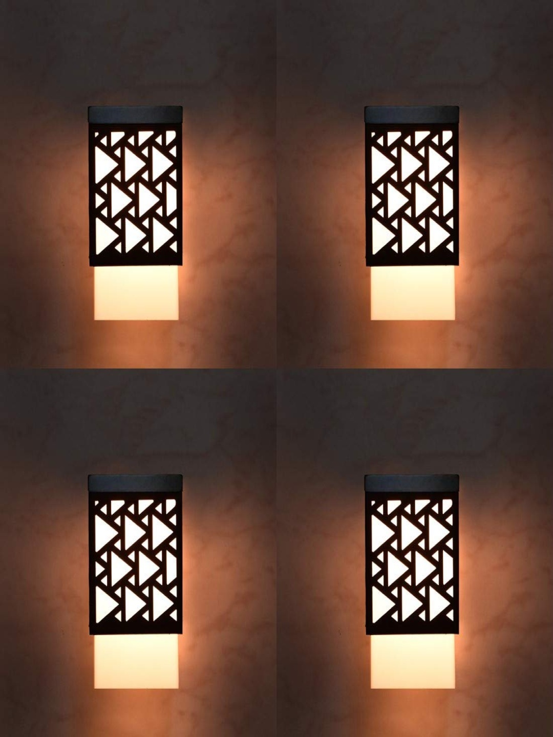 

Gojeeva Black and White 4 Pieces Textured Wooden Contemporary Square Shaped Wall Lamps
