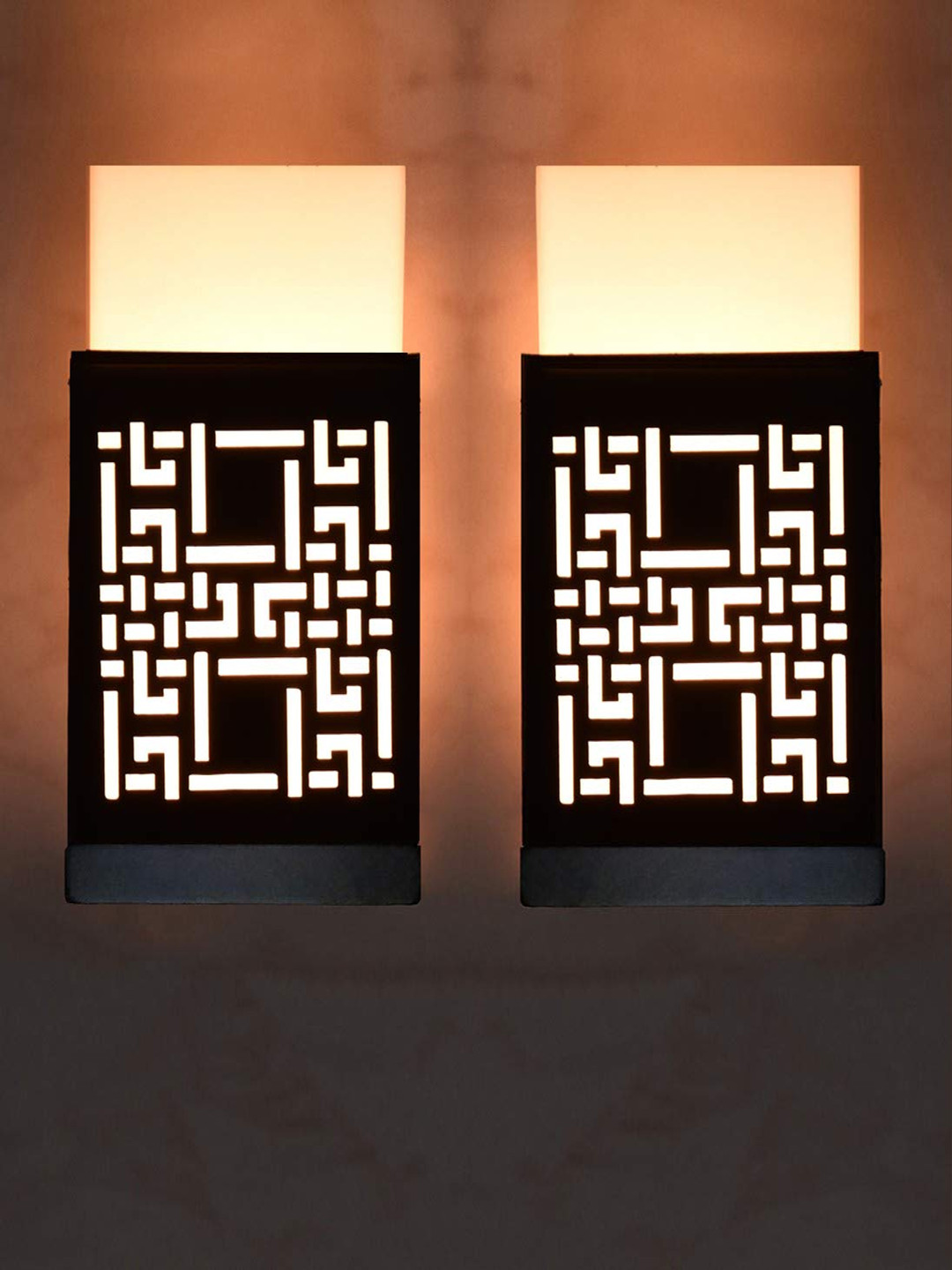 

Gojeeva Black 2 Pieces Textured Contemporary Rectangle Shaped Wooden Wall Lamp