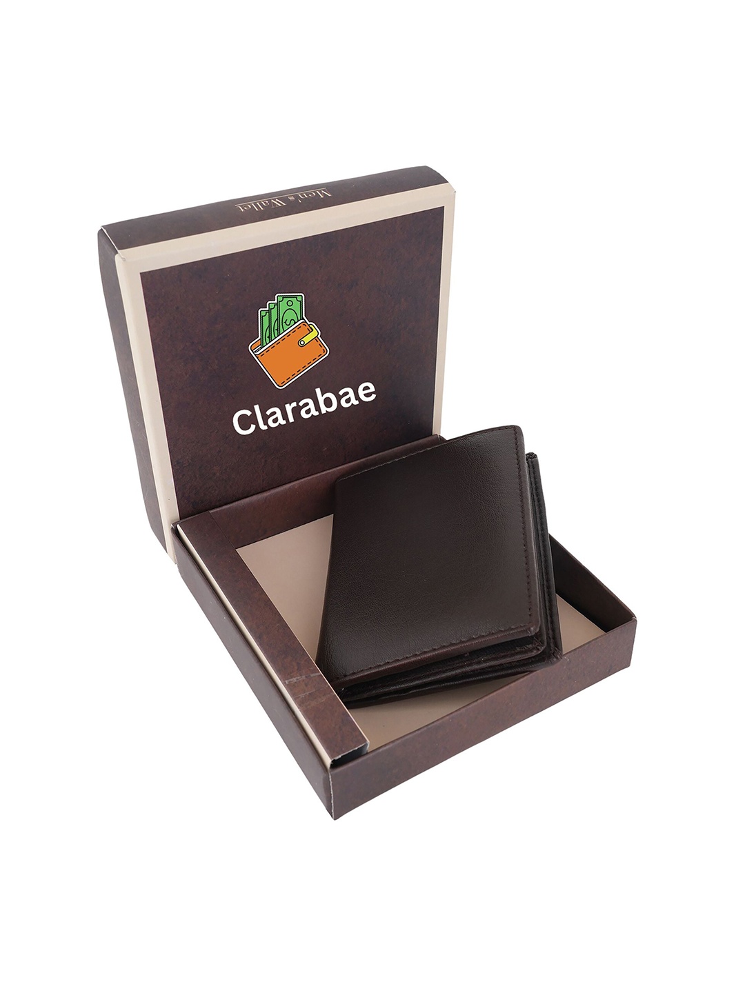 

CLARABAE Men PU Two Fold Wallet, Brown