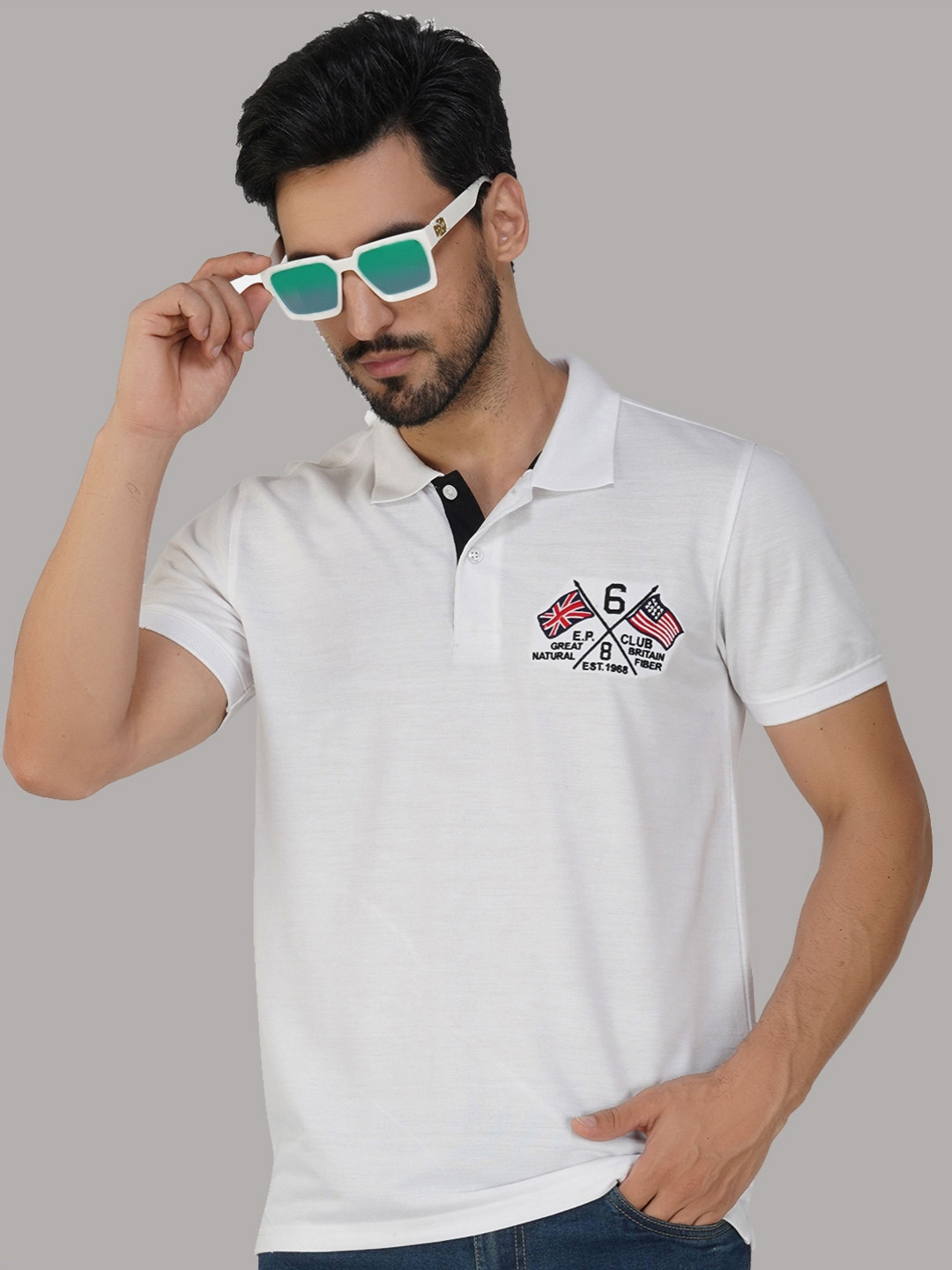 

XFOX Men Printed Polo Collar T-shirt, White