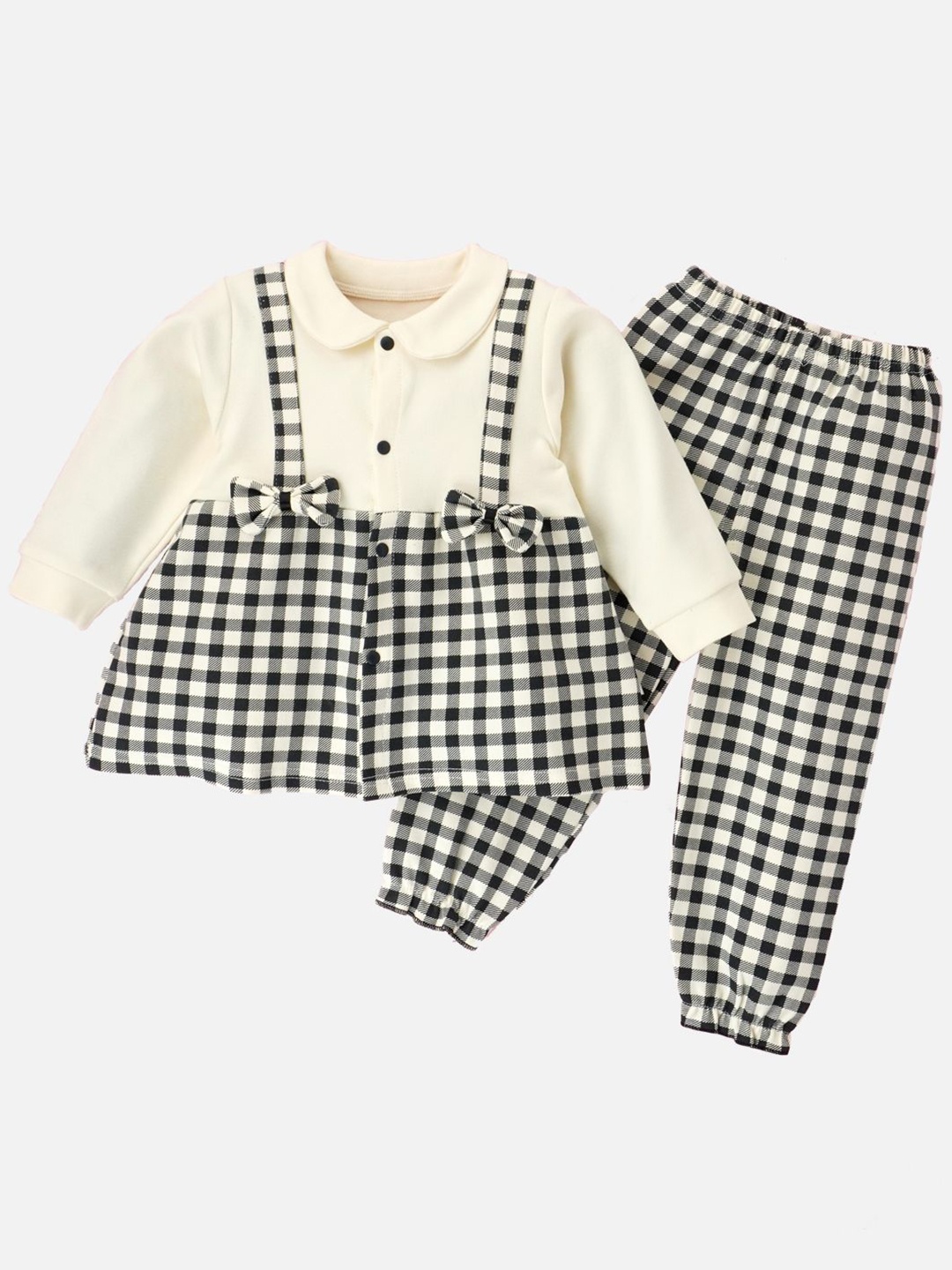 

Little Surprise Box LLP Girls Checked Long Frock Style Top & Pants, Black