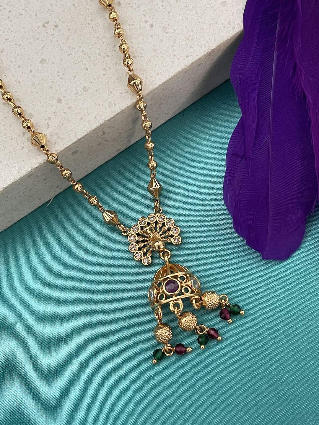 

Digital Dress Room Gold-Plated Artificial Stone Studded & Beaded Minimal Necklace