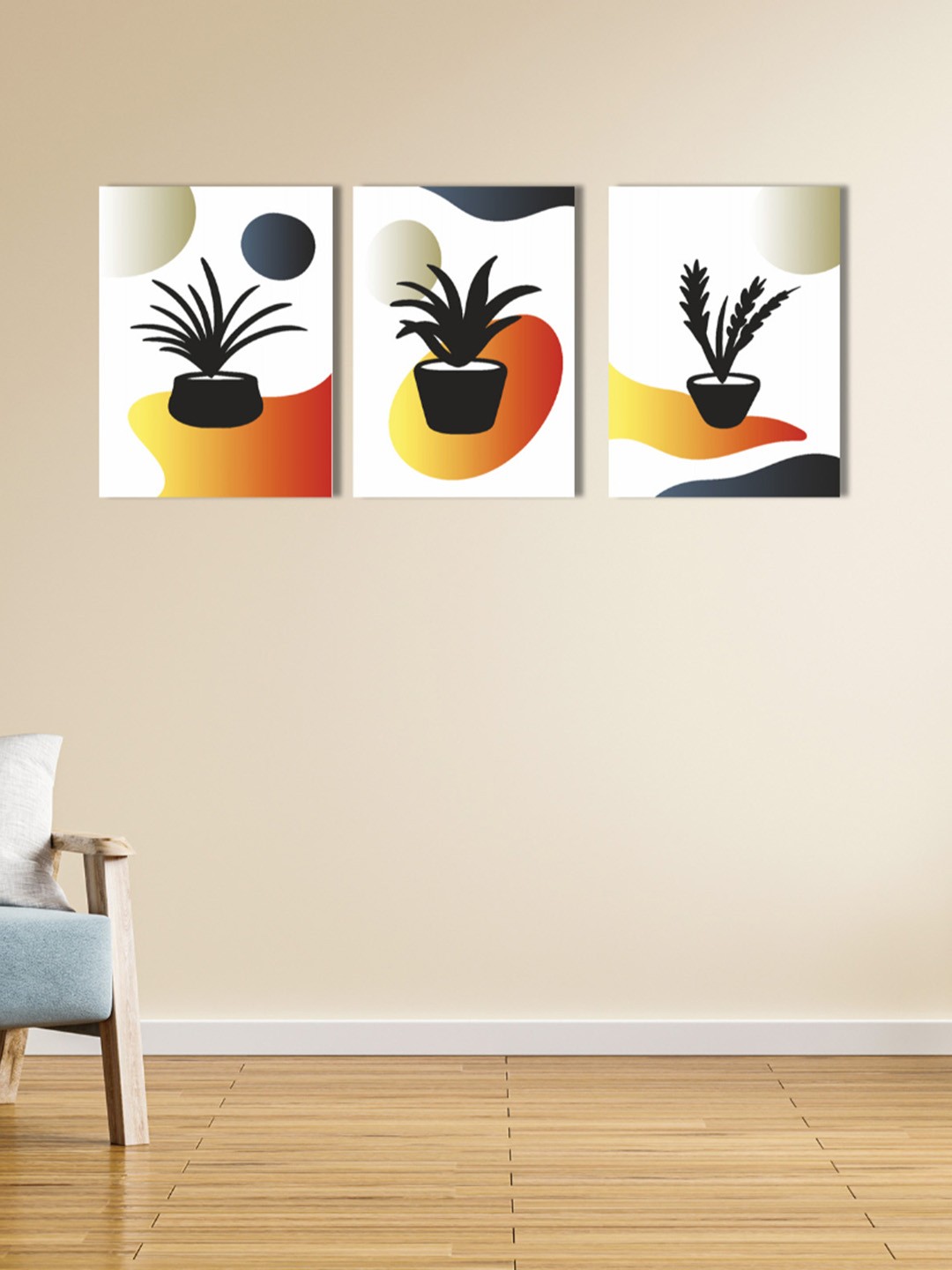 

CVANU White & Orange 3 Pieces Canvas Painting Wall Art
