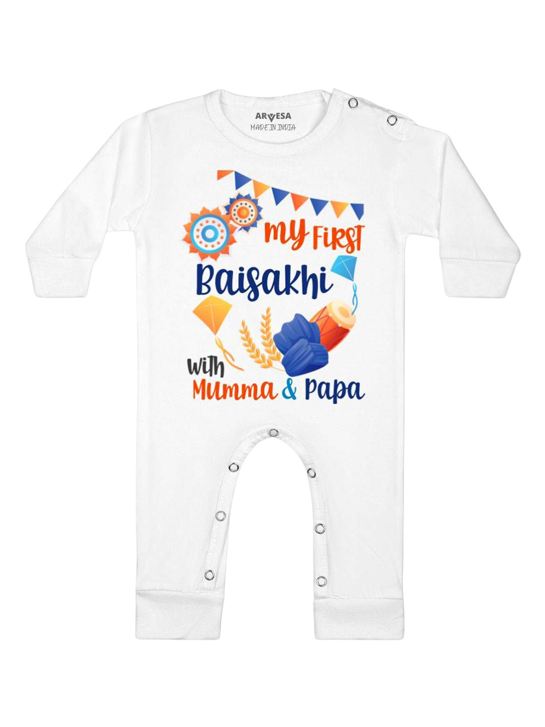

Arvesa First Baisakhi Printed Baby Romper, White