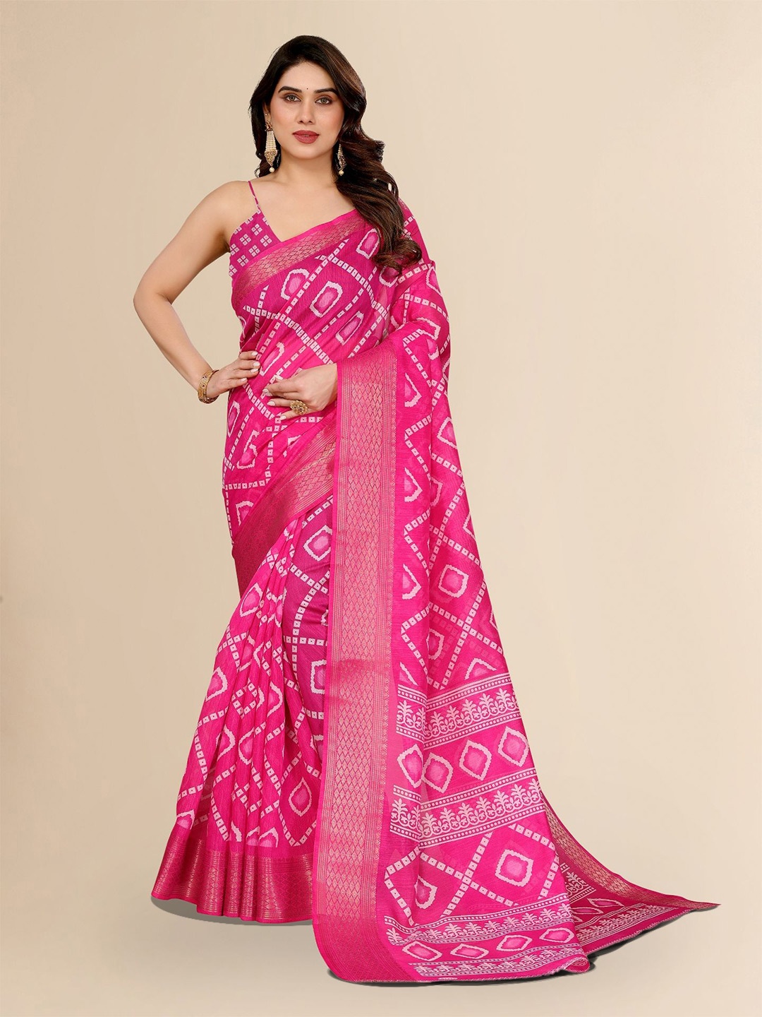 

Moda Rapido Bandhani Zari Saree, Pink